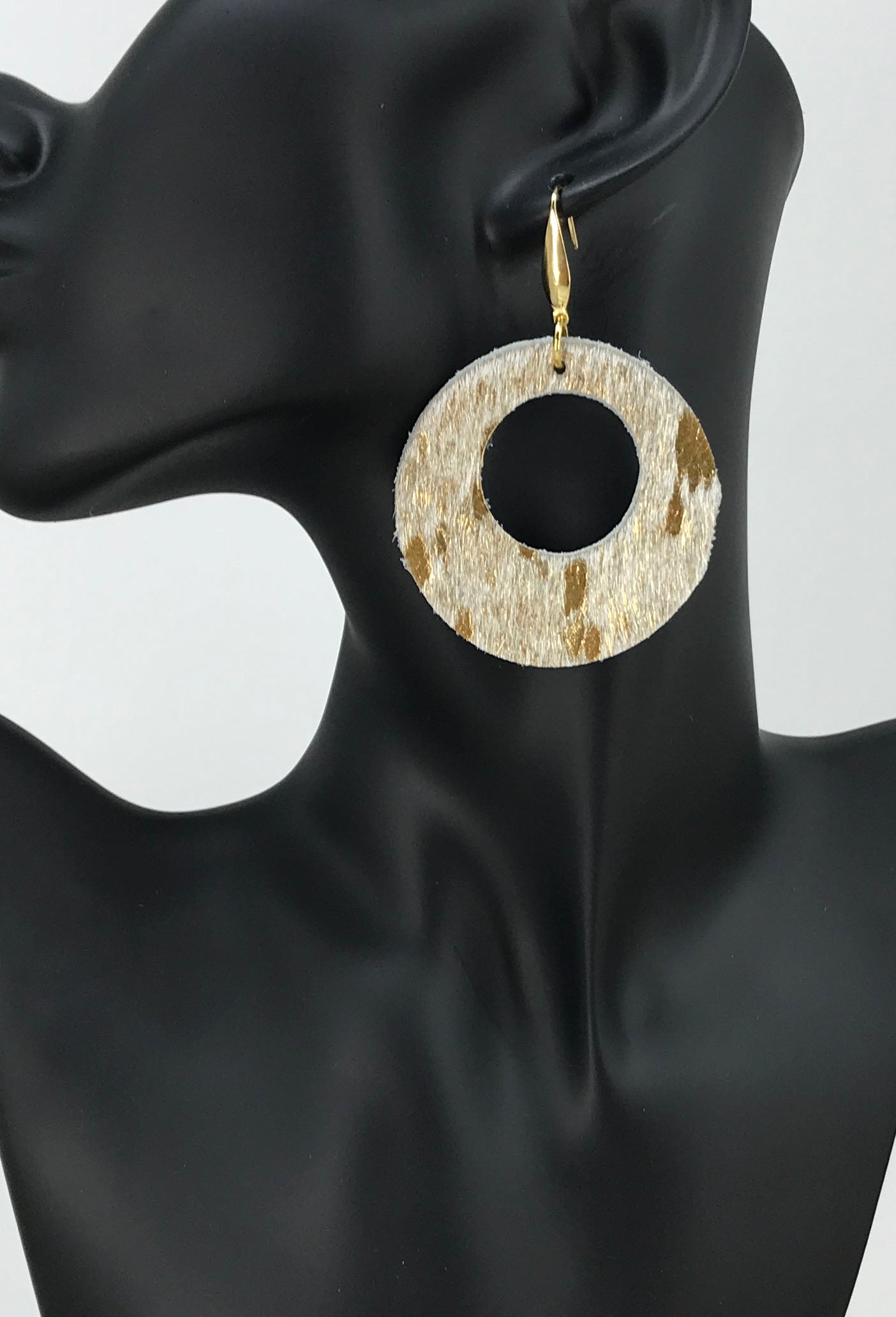 Hair On Metallic Gold Leather Earrings - E19-1972