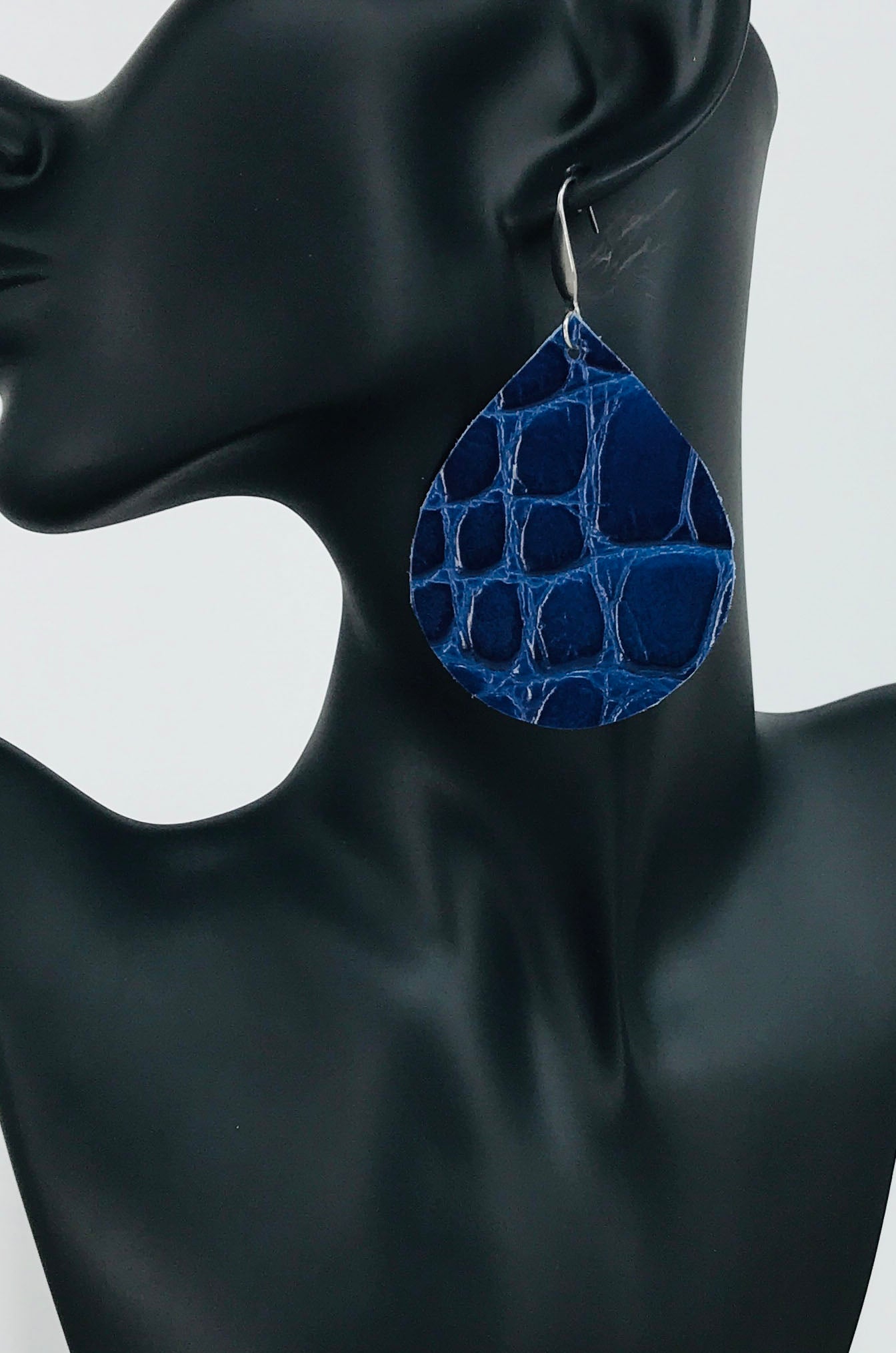 Cobalt Blue Alligator Teardrop Earrings