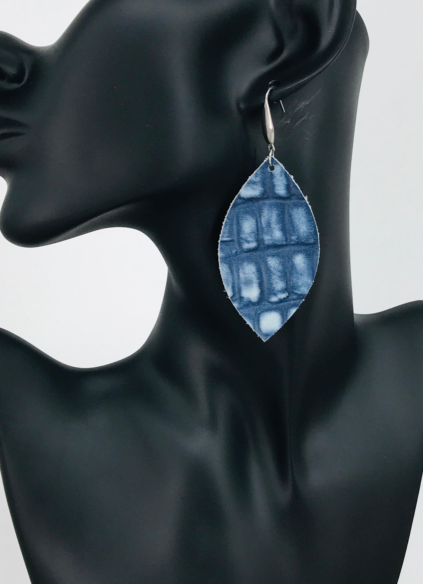 Blue Alligator Leaf Drop Earrings