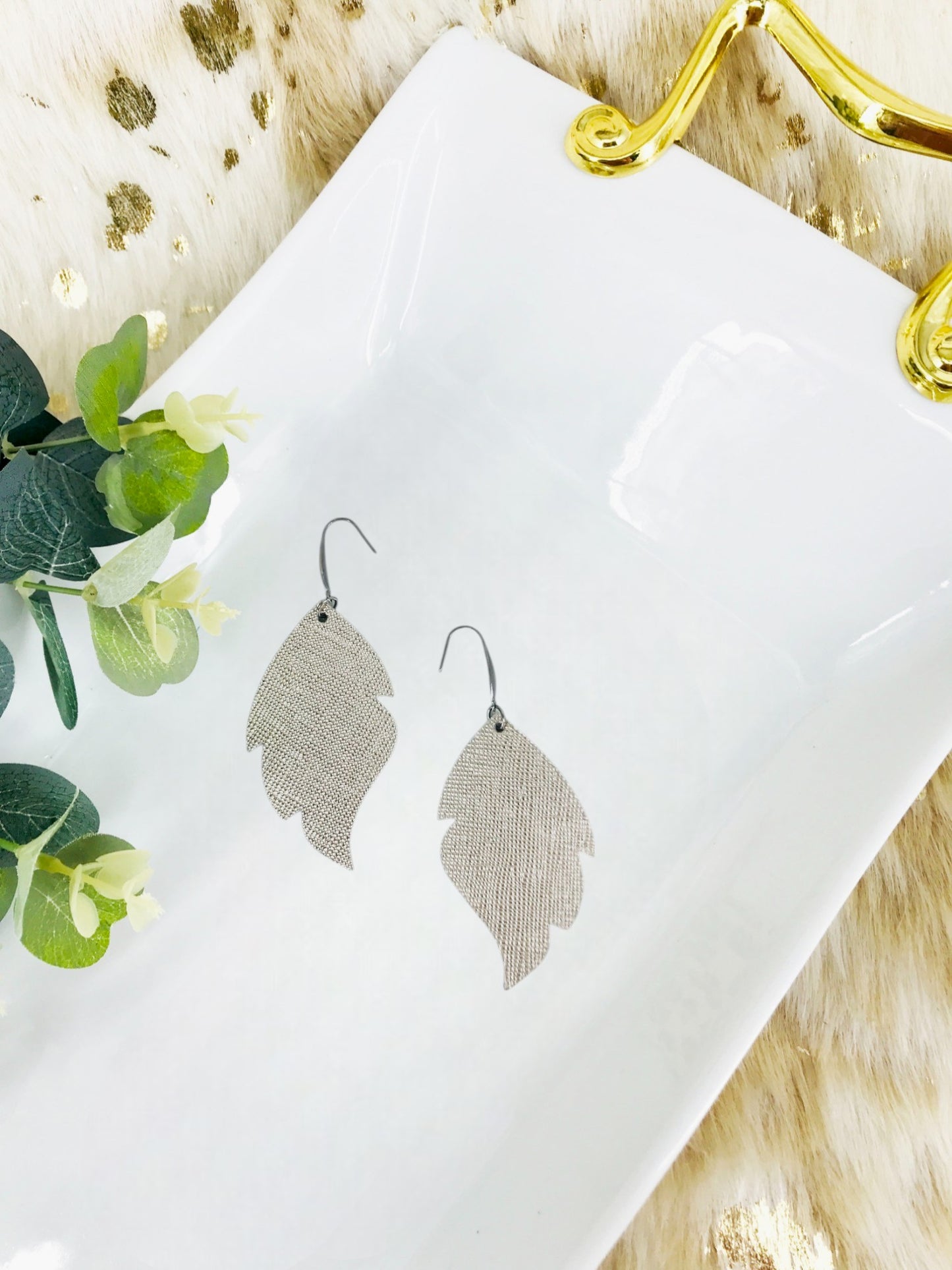 Italian Platinum Leather Earrings - E19-1997