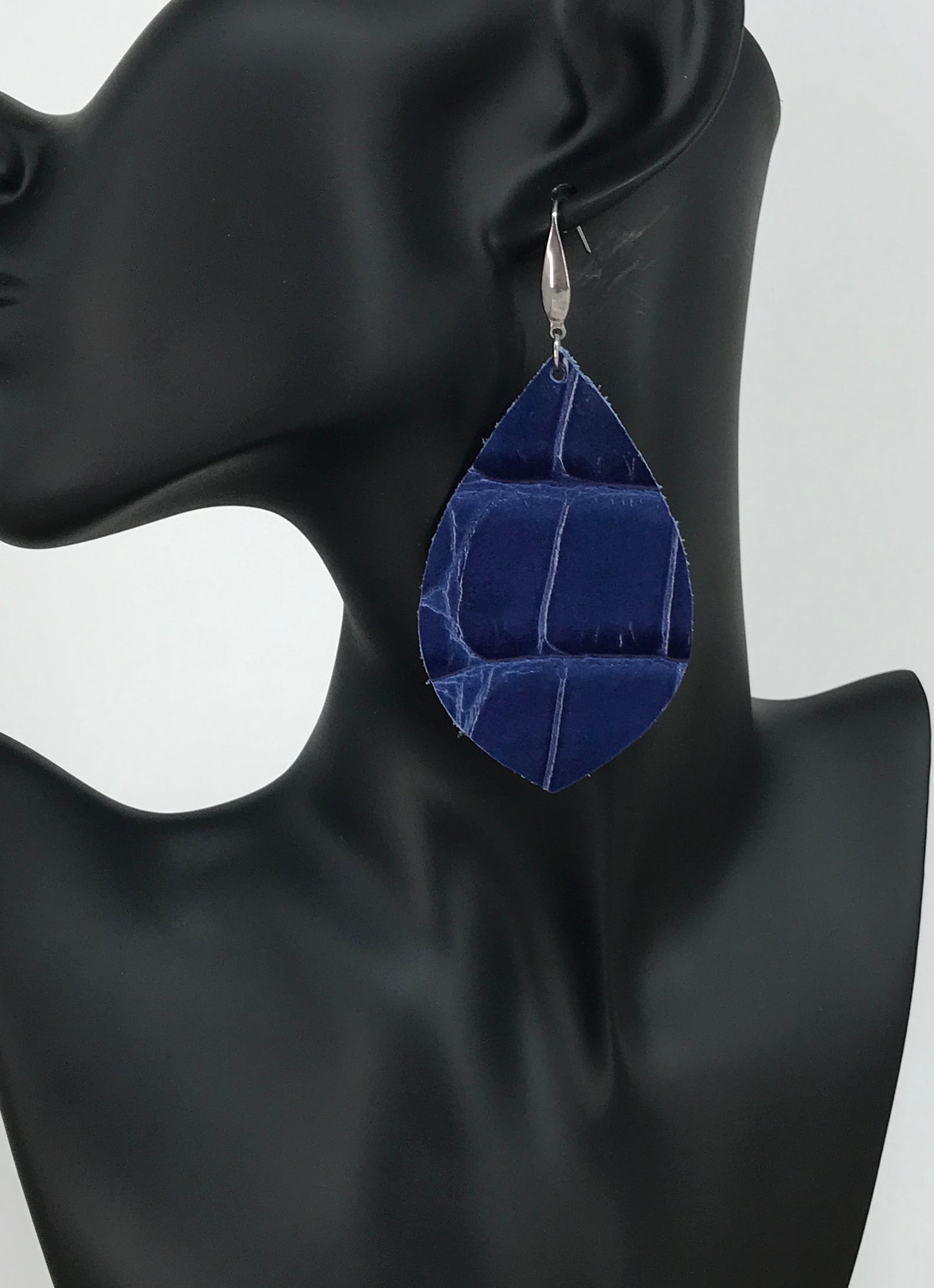 Blue Alligator Leaf Drop Earrings