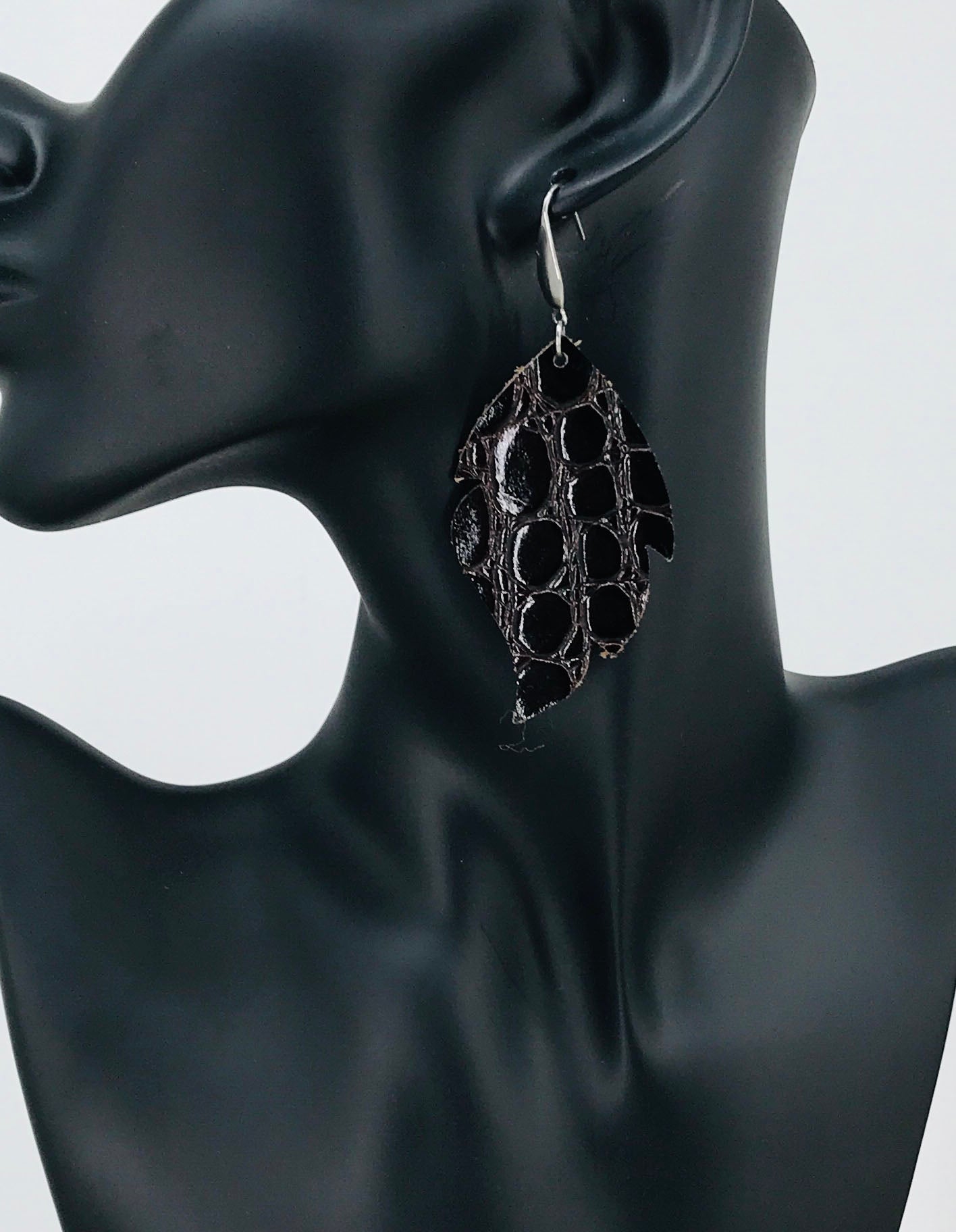Espresso Alligator Leaf Statement Earrings