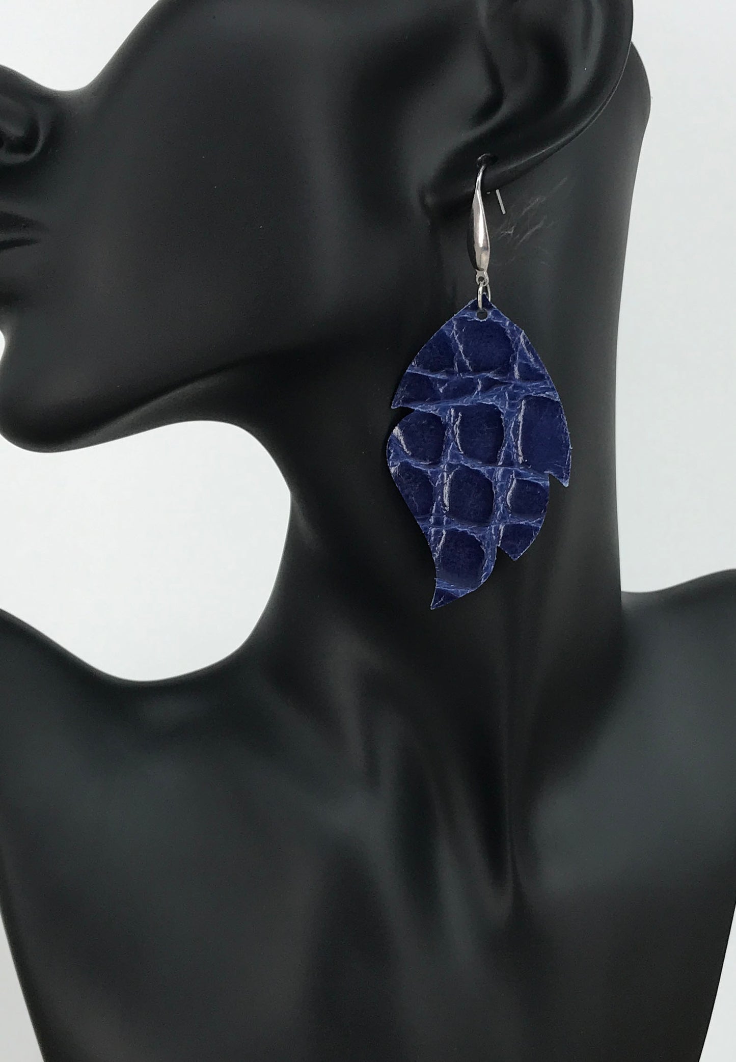 Blue Alligator Leaf Statement Earrings