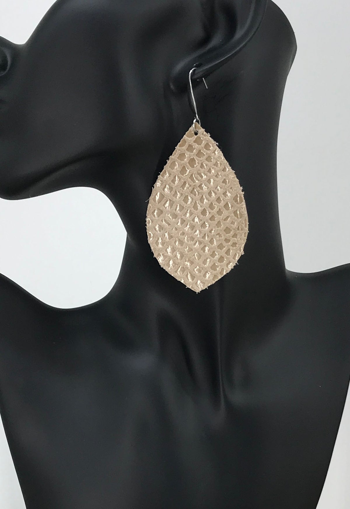 Large Tan Snake Leather Leaf Earrings