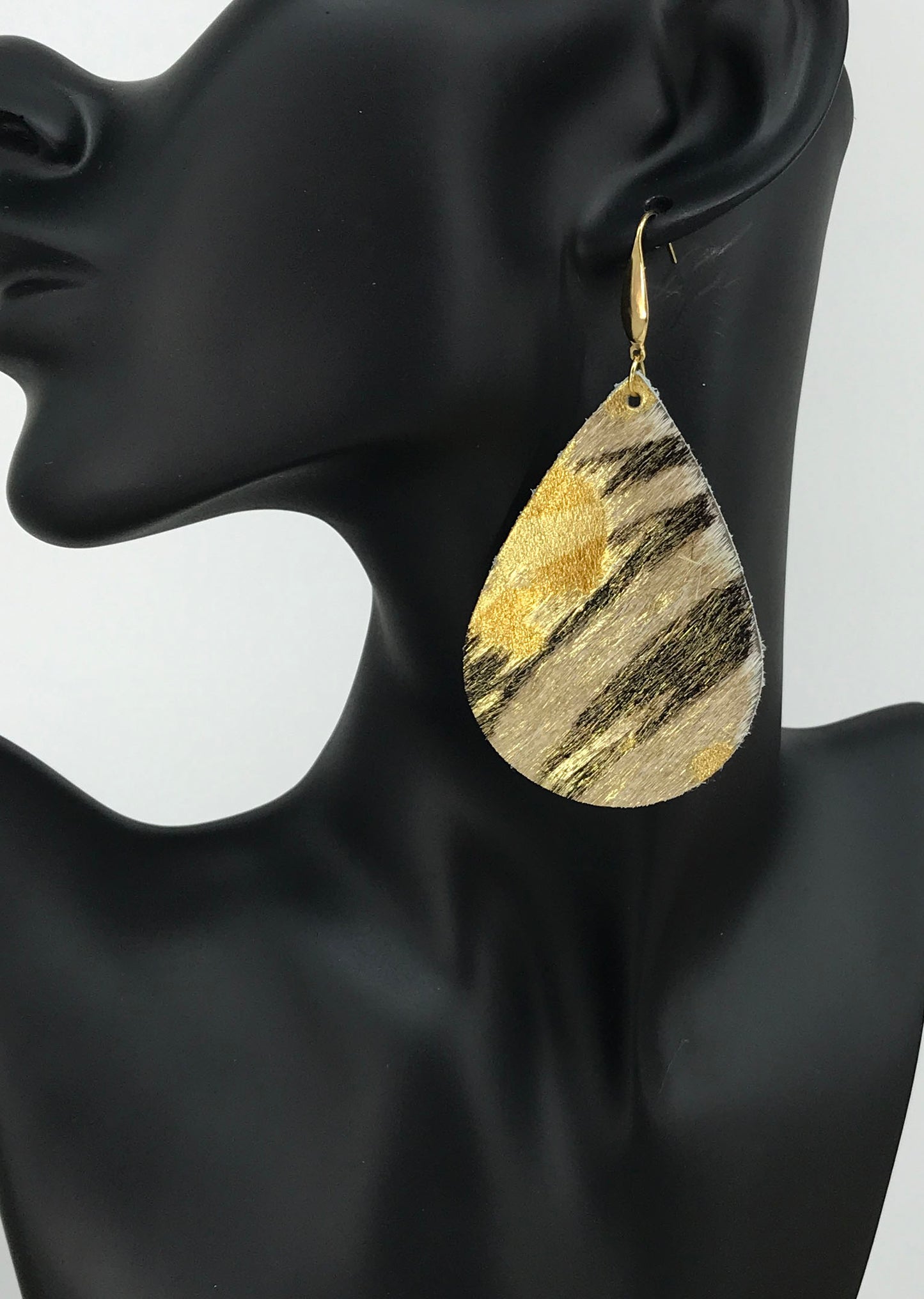 Metallic Gold Hair on Zebra Leather Earrings - E19-2004