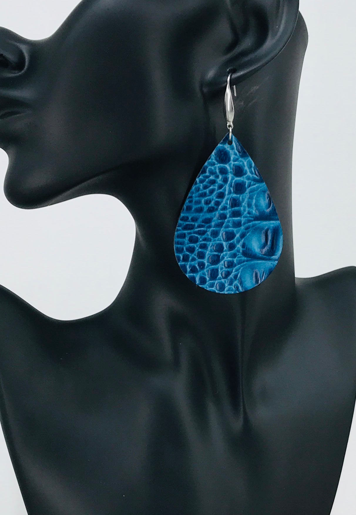 Blue Alligator Teardrop Statement Earrings