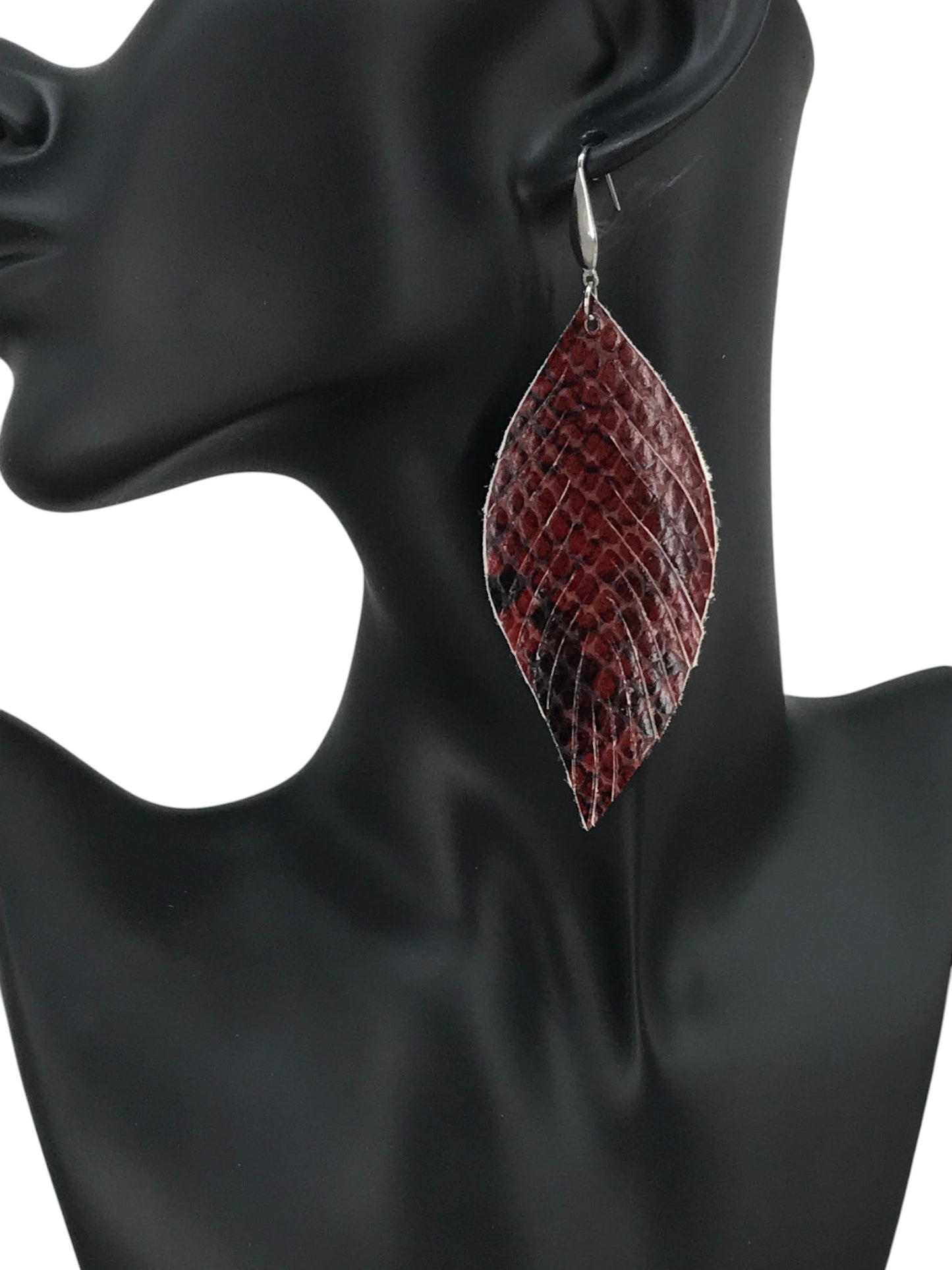 Red and Black Snake Leather Earrings