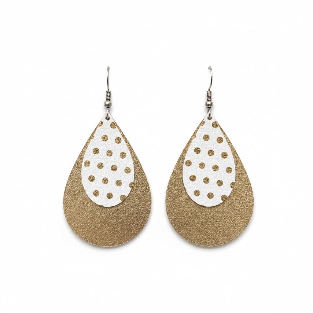 Metallic Gold and Polka Dot Leather Earrings - E19-203