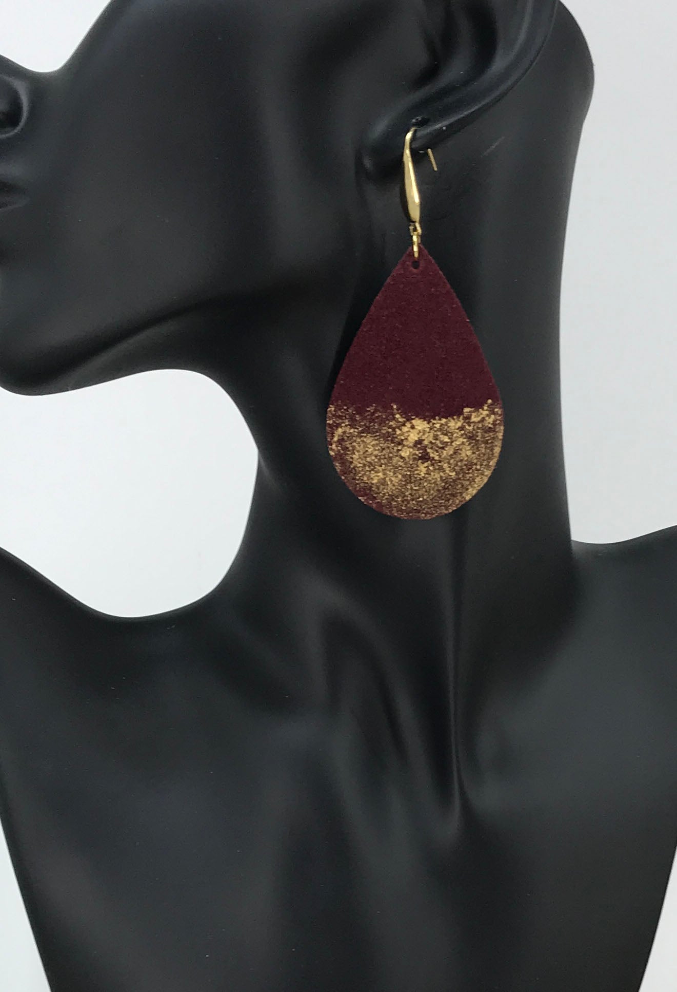 Hand Painted Burgundy Suede Leather Earrings - E19-2040