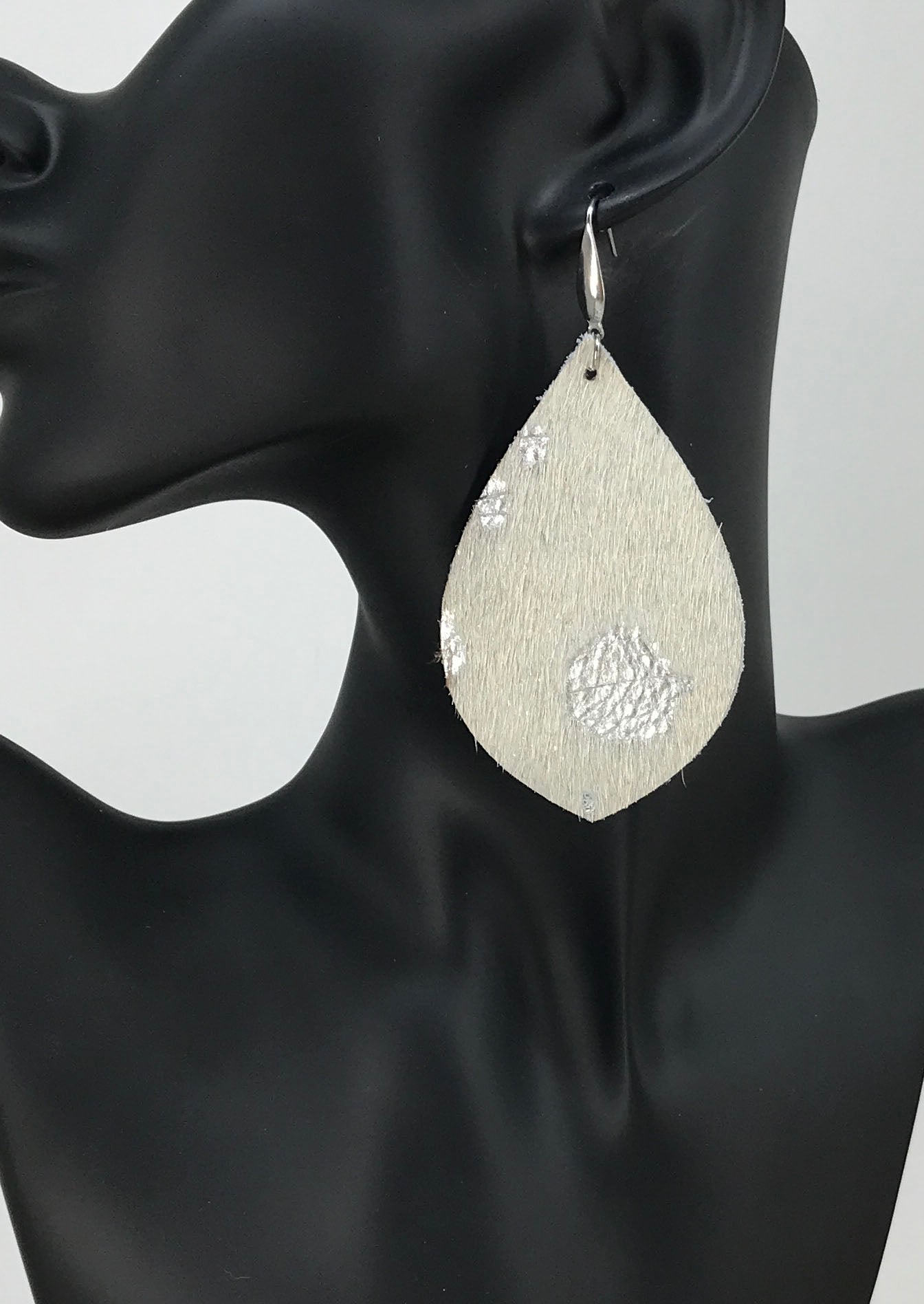 Hair On Metallic Silver Leather Earrings - E19-2052