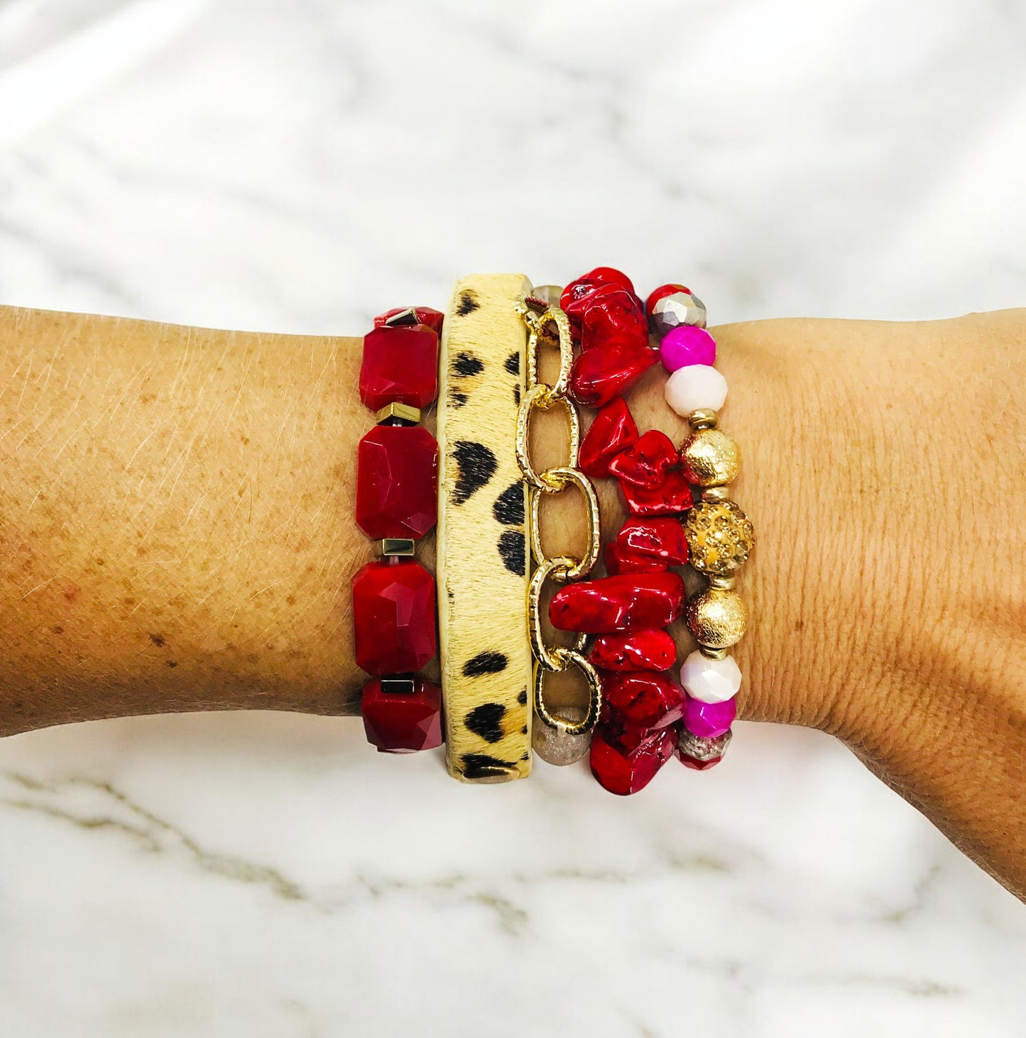 Wild Coral Chain Stack Bracelet Set