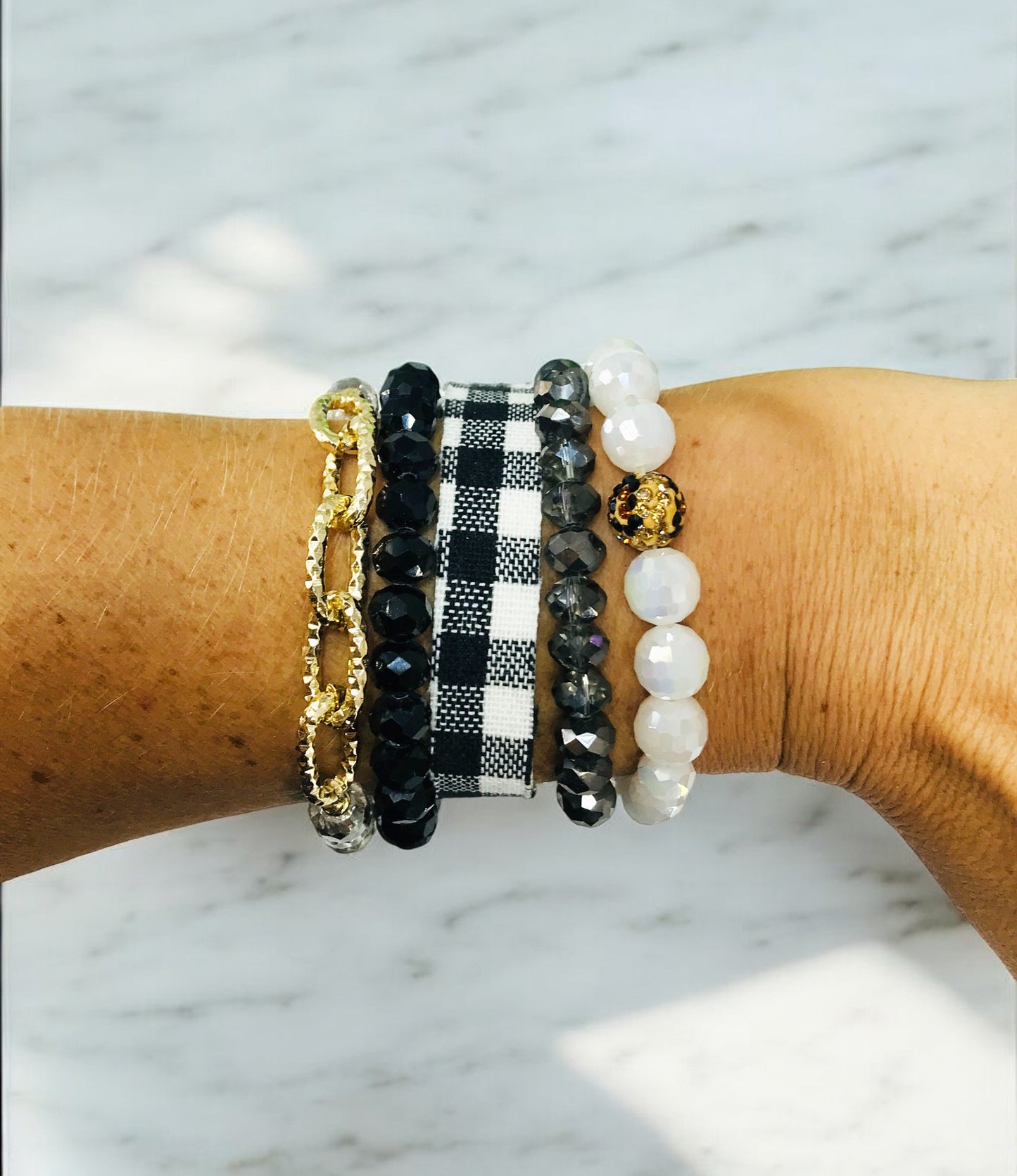 Black Check Chain Stack Bracelet Set