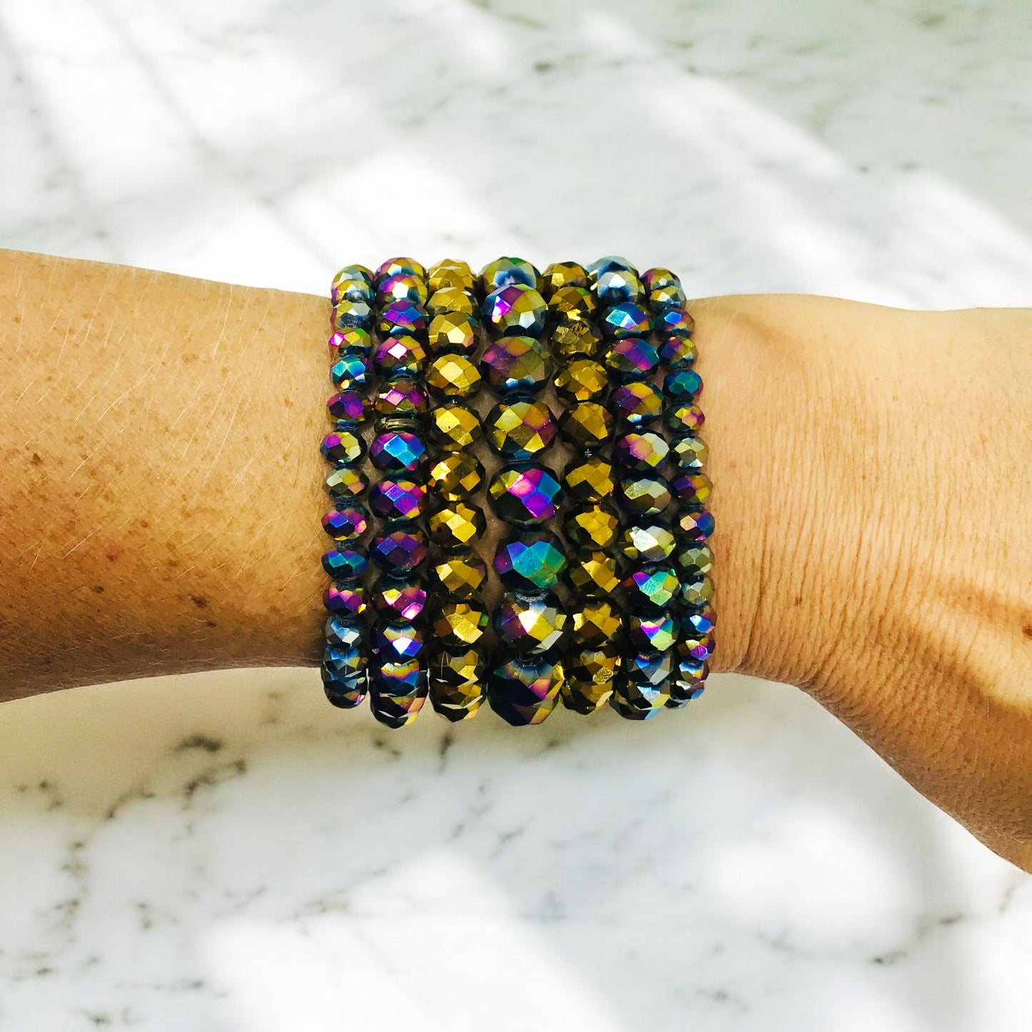Iridescent Gold Stack Bracelet Set