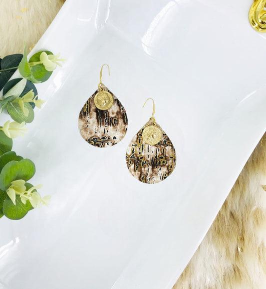 Driftwood Bark Leather & Coin Earrings - E19-2077