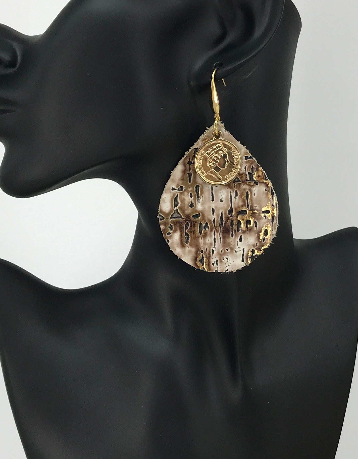 Driftwood Bark Leather & Coin Earrings - E19-2077