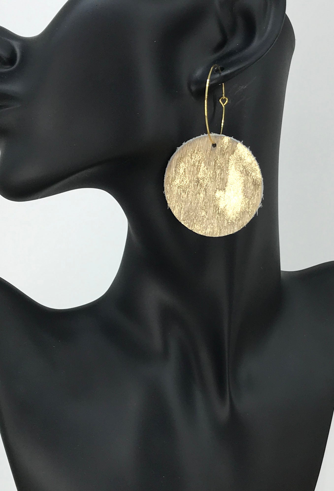 Hair On Metallic Gold Leather Hoop Earrings - E19-2089