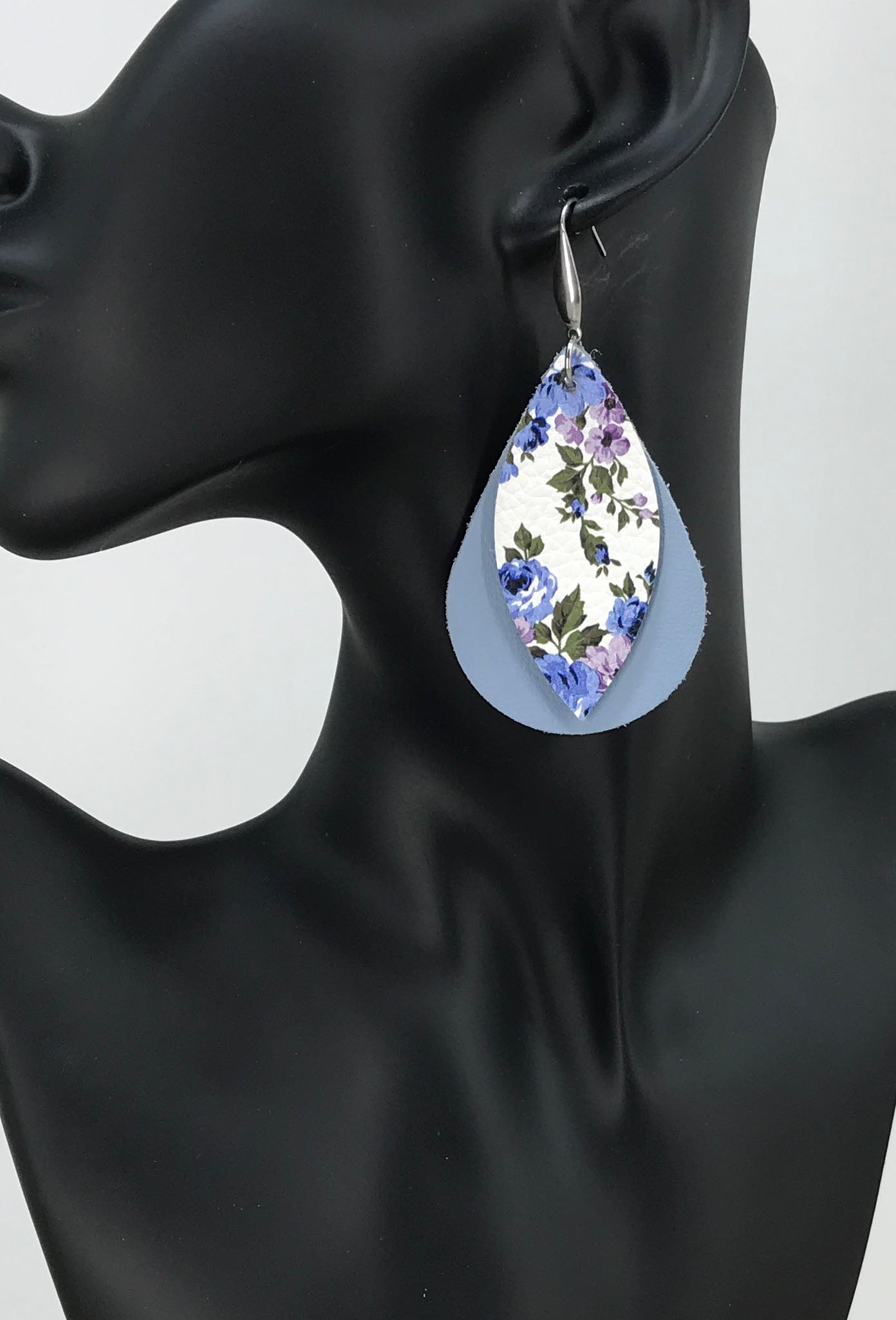 Baby Blue Genuine Leather Layered Earrings - E19-208
