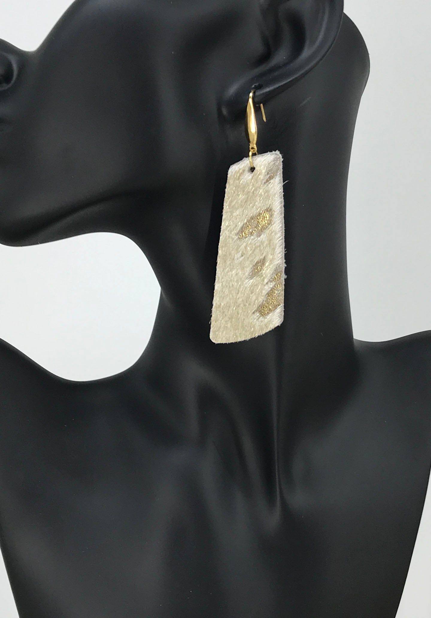 Hair On Metallic Gold Leather Earrings - E19-2101