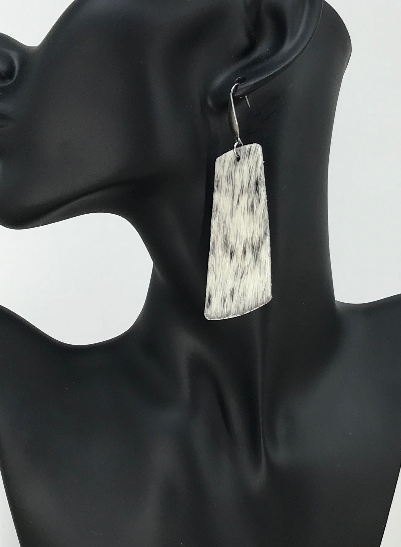Black and White Hair On Leather Earrings - E19-2110