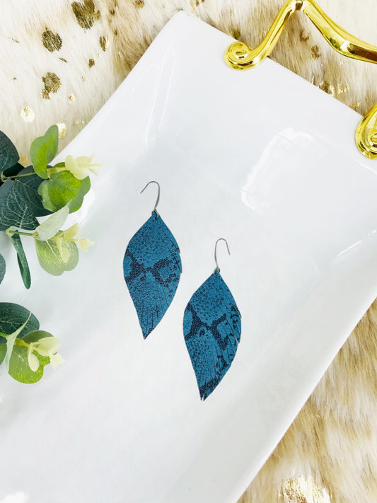 Blue Snakeskin Fringe Leather Earrings - E19-2111