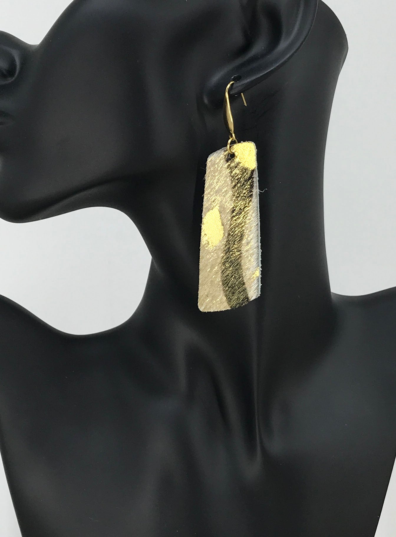 Metallic Gold Hair on Zebra Leather Earrings - E19-2121