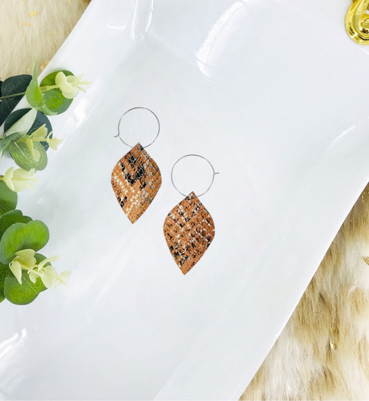 Burnt Orange Snake Skin Leather Hoop Earrings - E19-2124