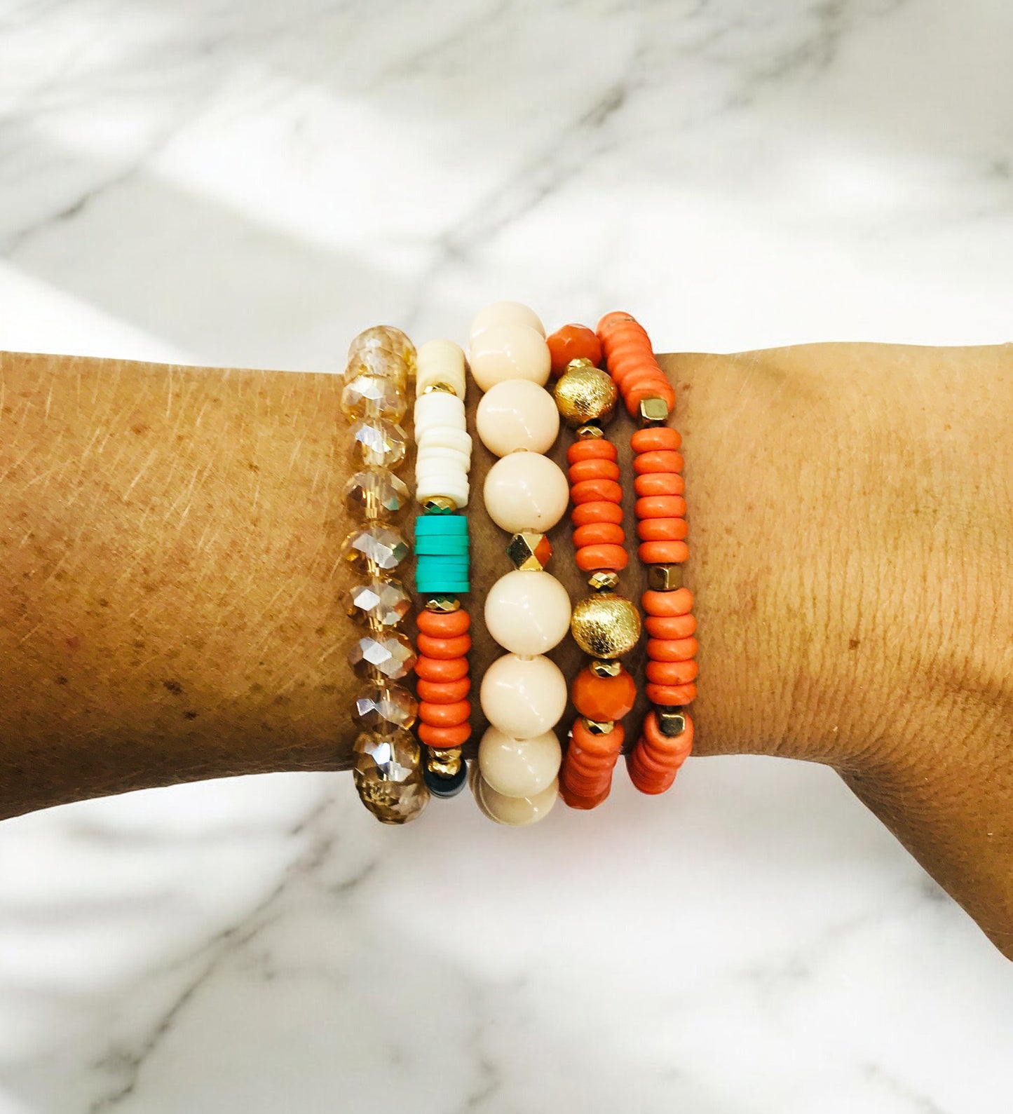 Sunny Coral Mix Stack Bracelet Set