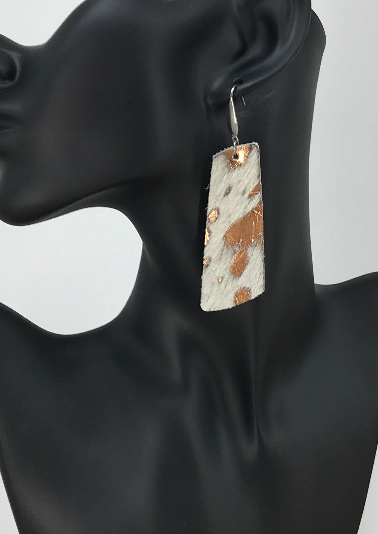 Hair On Metallic Rose Gold Leather Earrings - E19-2132