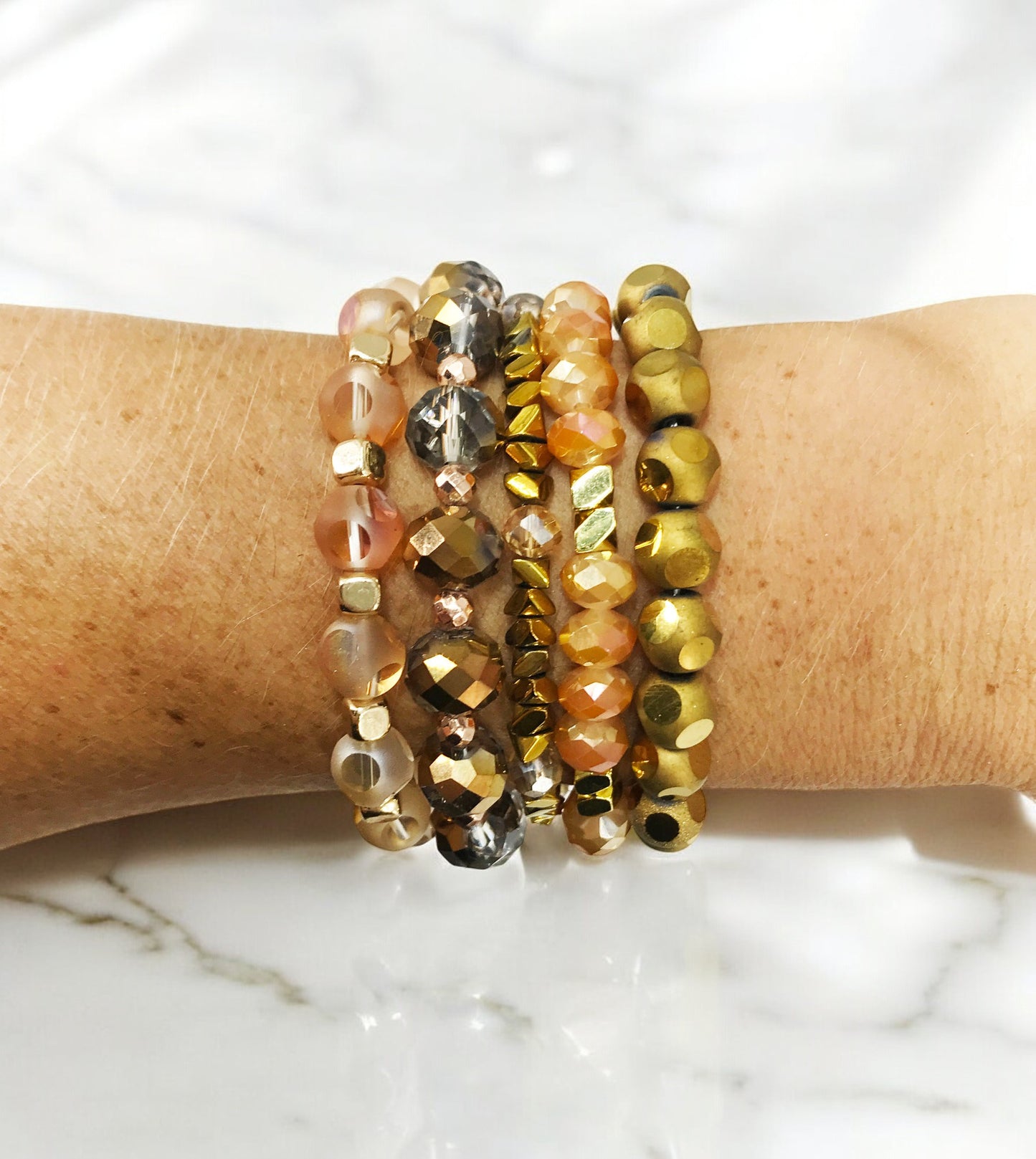 Light Amber Glass Bead Stack Bracelet Set