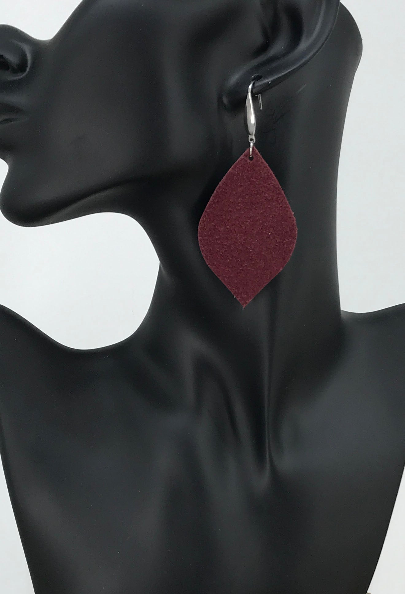 Burgundy Suede Leather Earrings - E19-2150