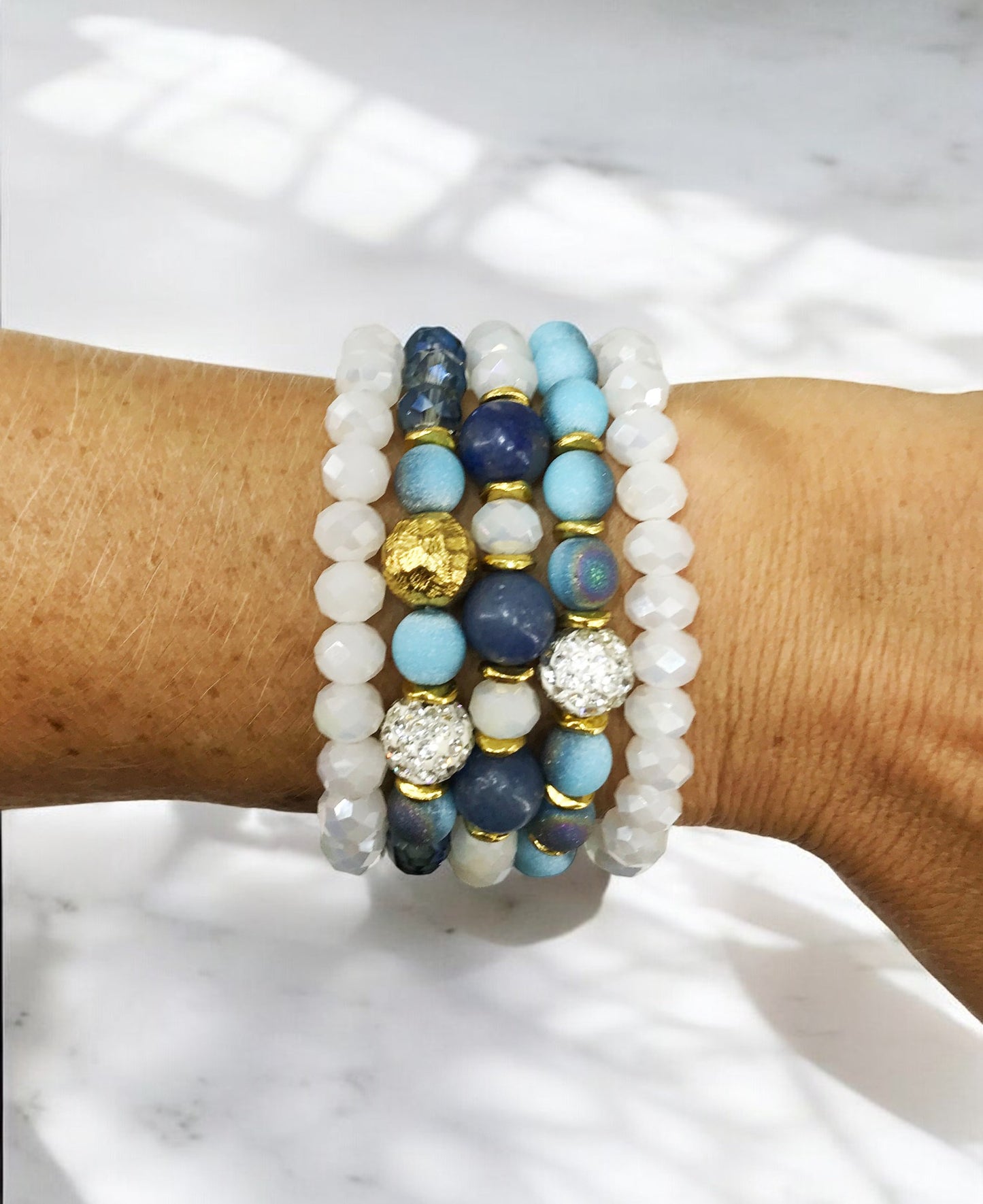 Ocean Mist Glass Bead Stack Bracelet Set