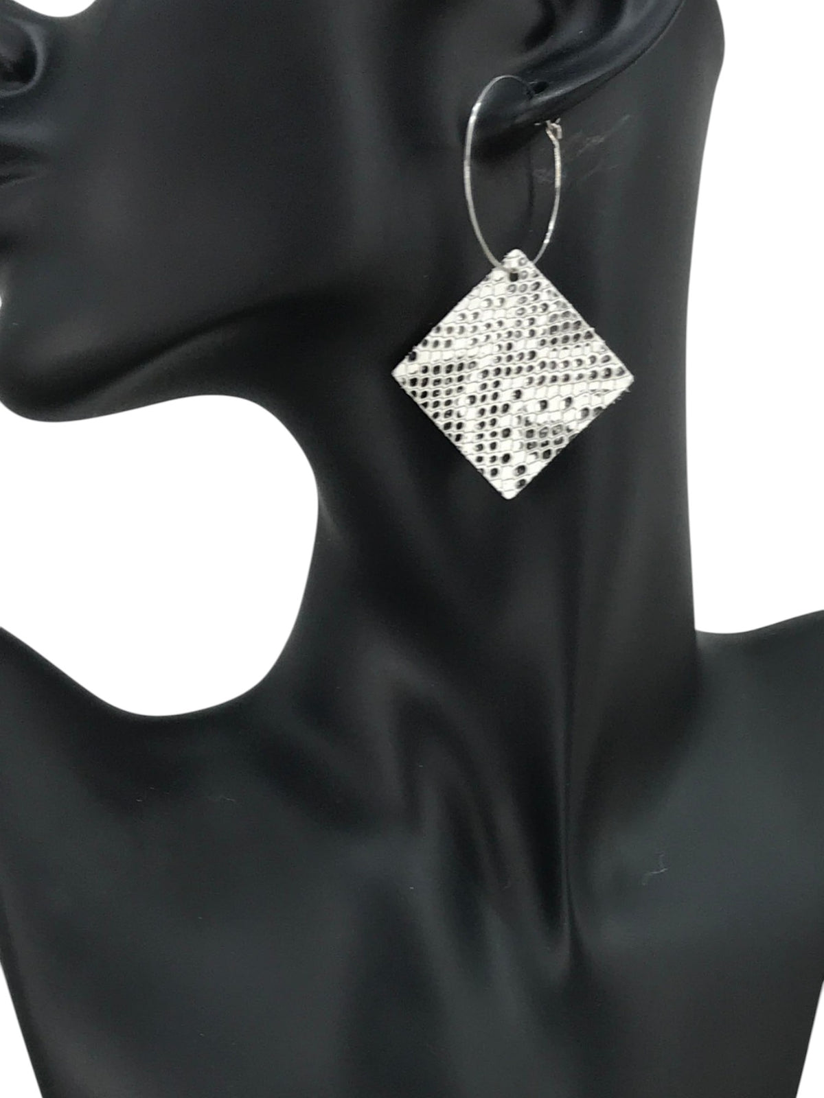 Beige and Gray Snake Leather Hoop Earrings