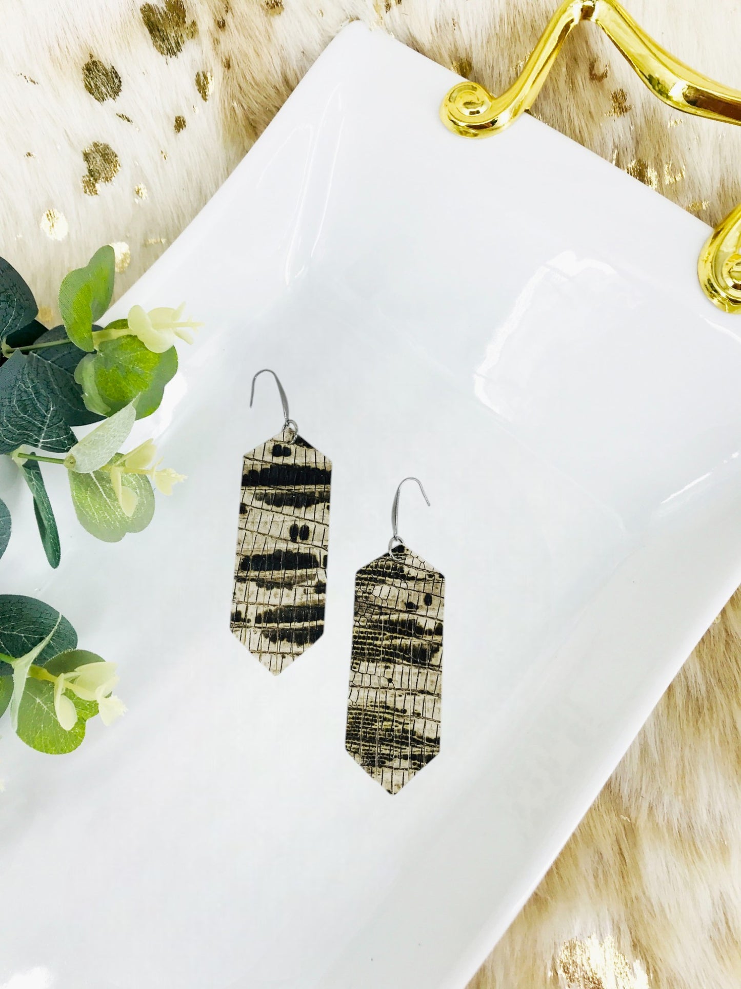 Genuine Snake Skin Leather Earrings - E19-2167