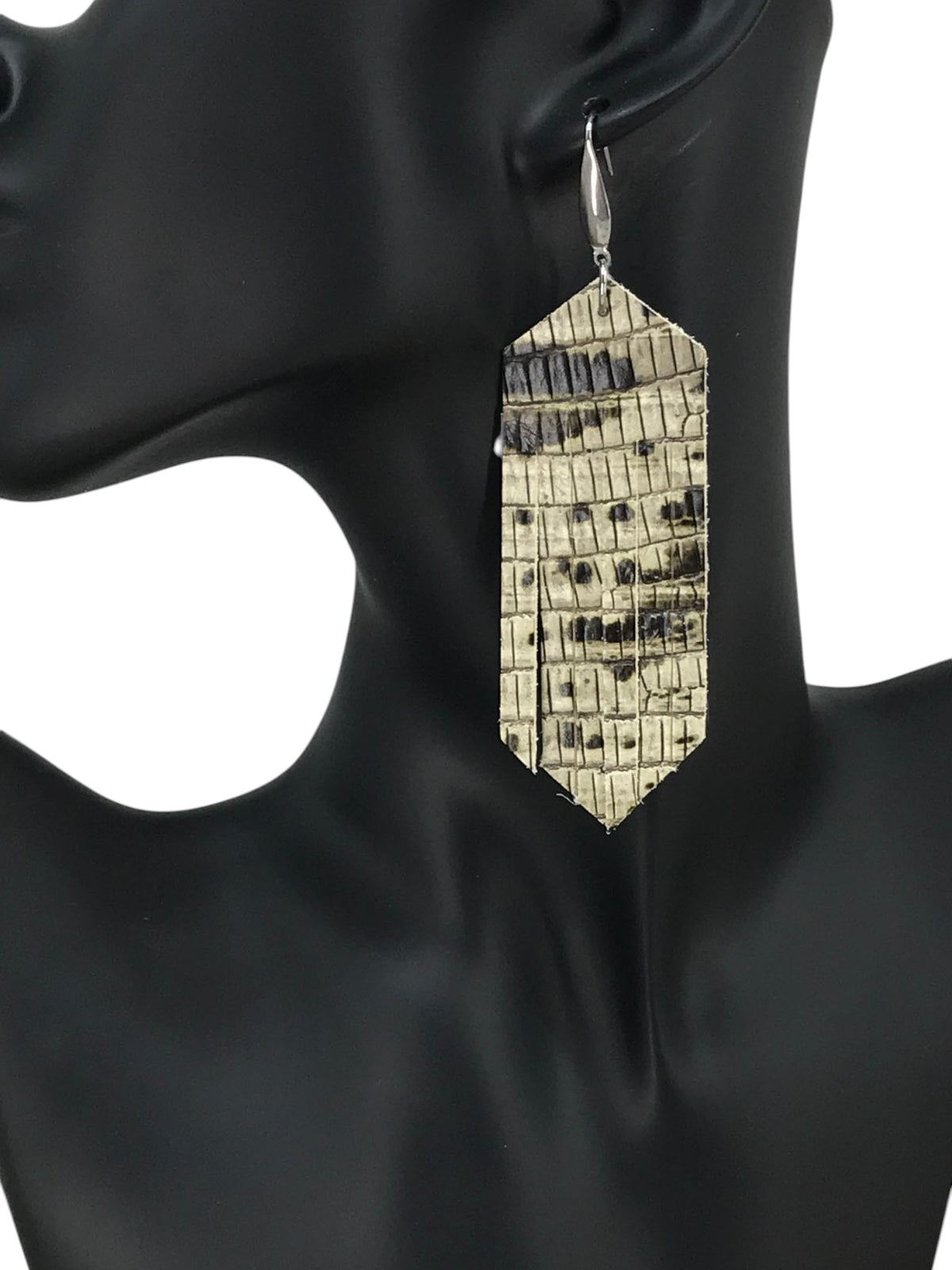 Neutral Snake Leather Fringe Earrings