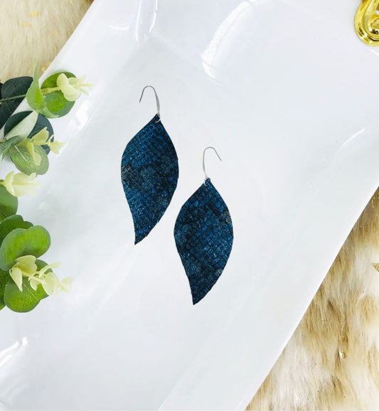 Metallic Blue Snake Skin Fringe Leather Earrings - E19-2169