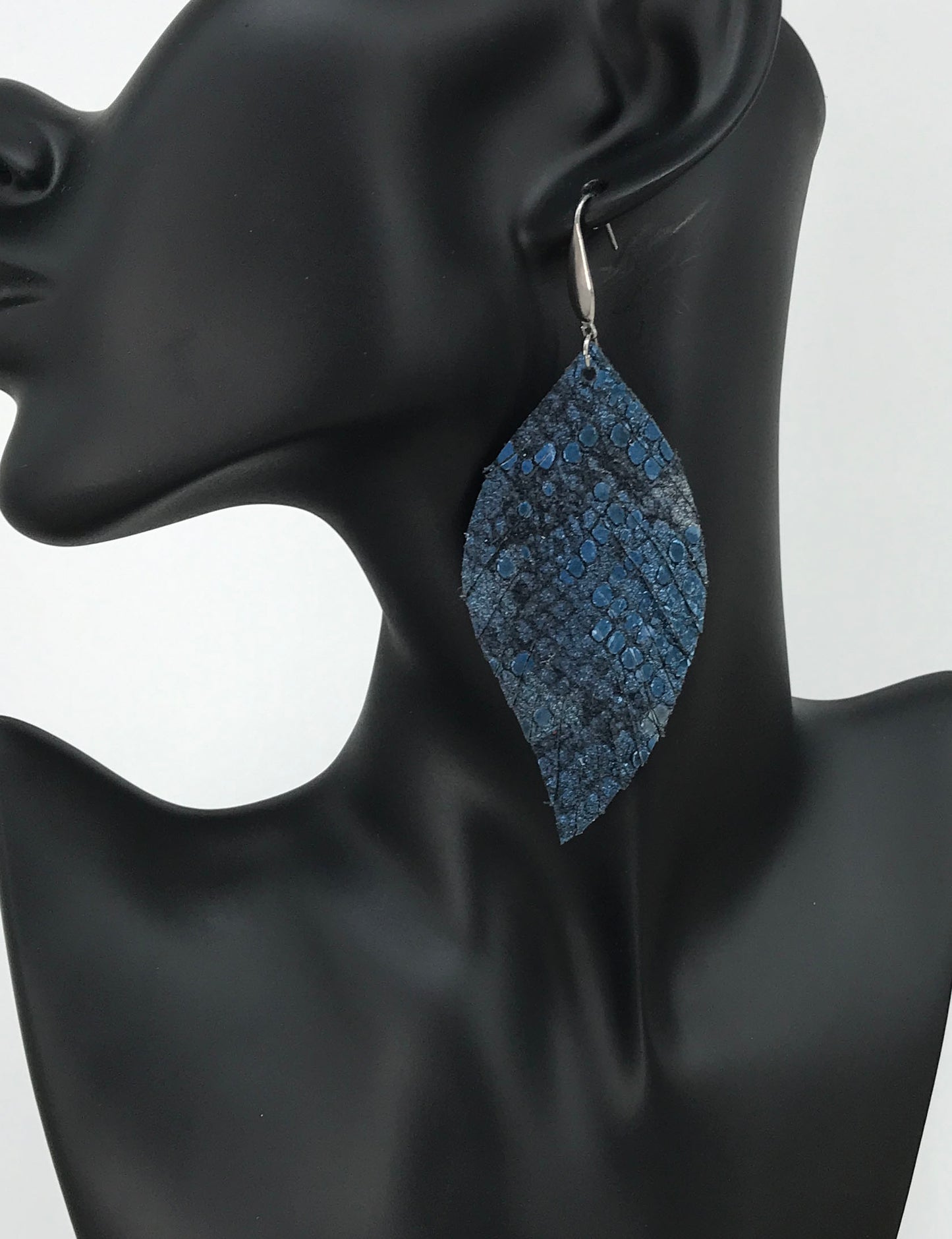 Metallic Blue Snake Skin Fringe Leather Earrings - E19-2169
