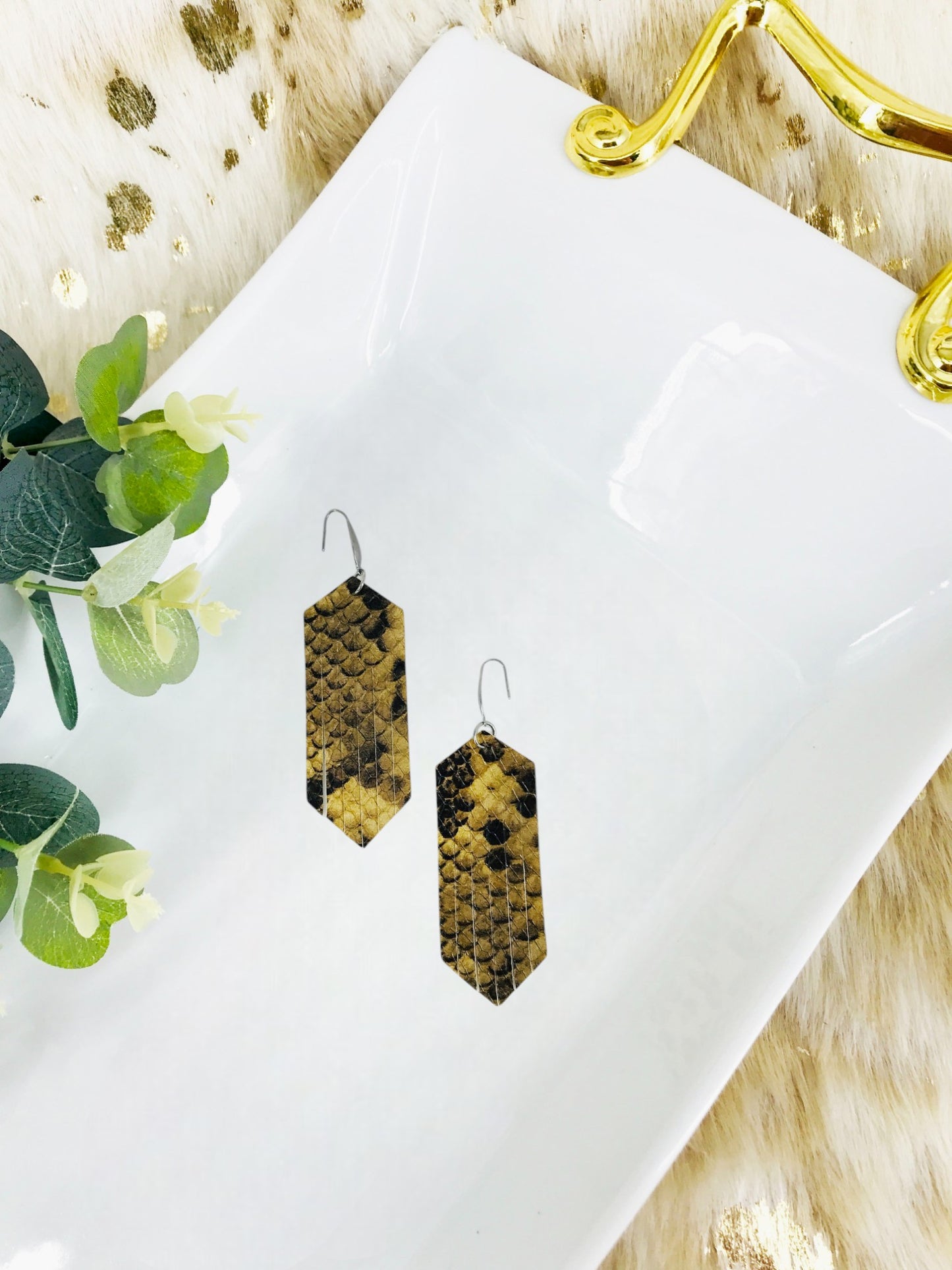 Frayed Snake Skin Leather Earrings - E19-2171