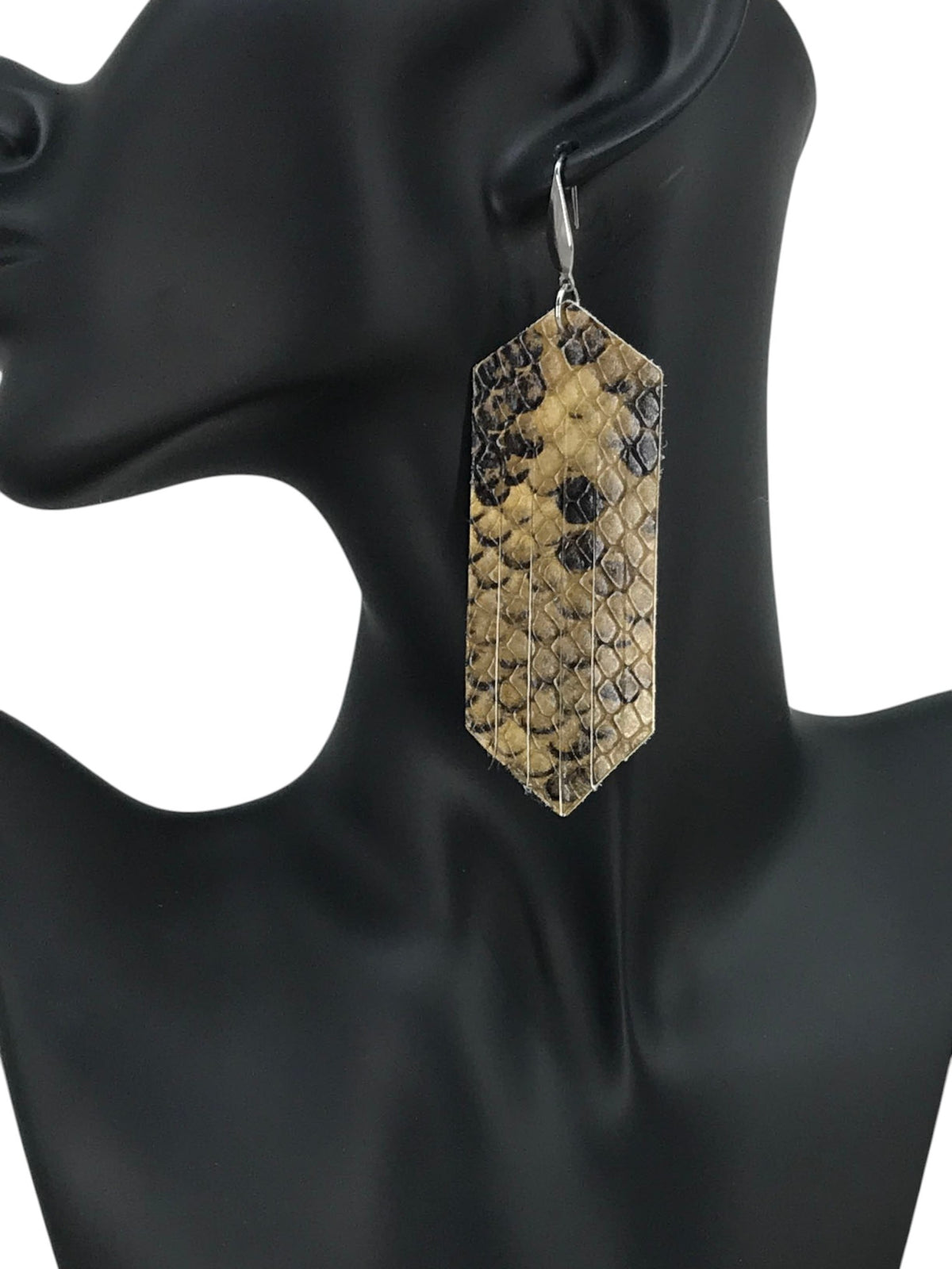 Tan and Black Snake Leather Earrings