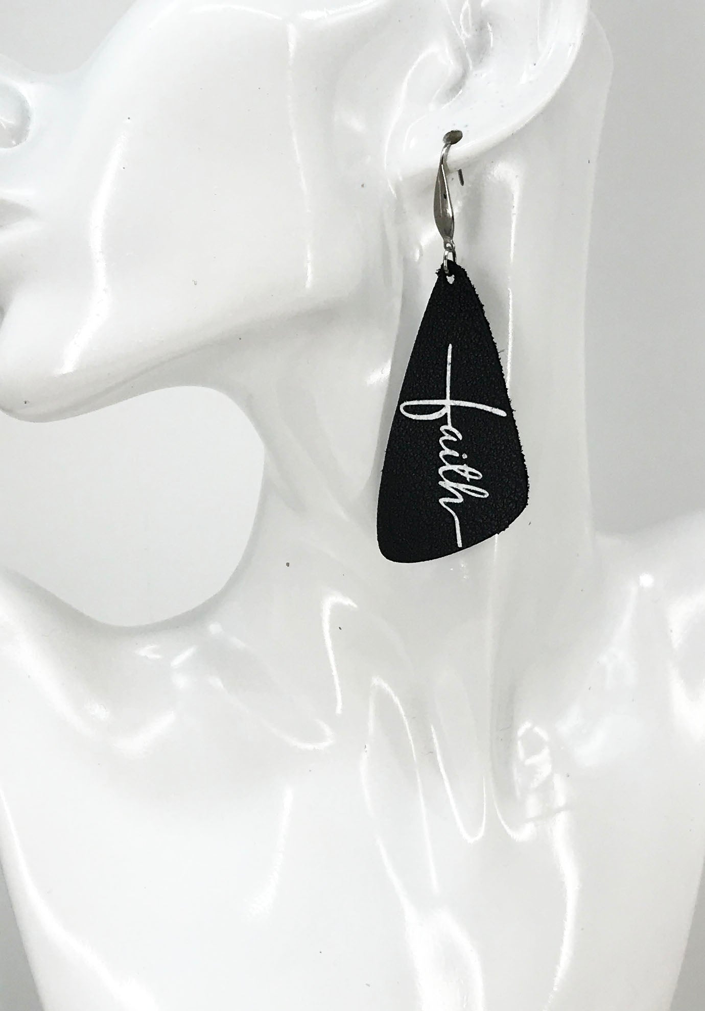 Black Leather and Glitter "Faith" Leather Earrings - E19-2177