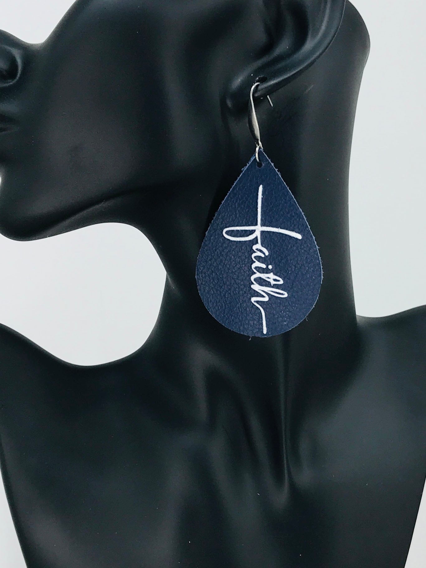 Navy Leather "Faith" Earrings - E19-2180