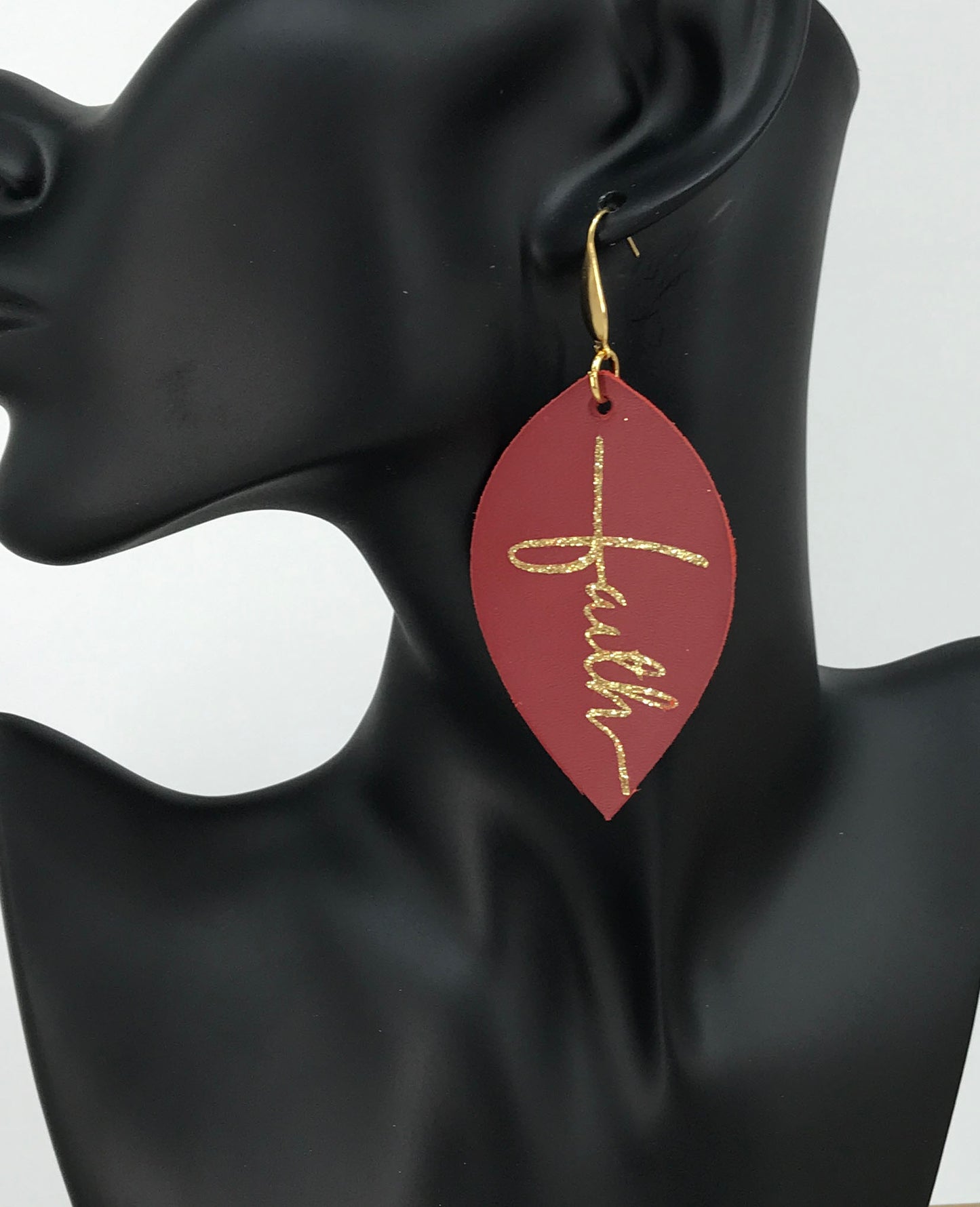 Red "Faith" Leather Earrings - E19-2182