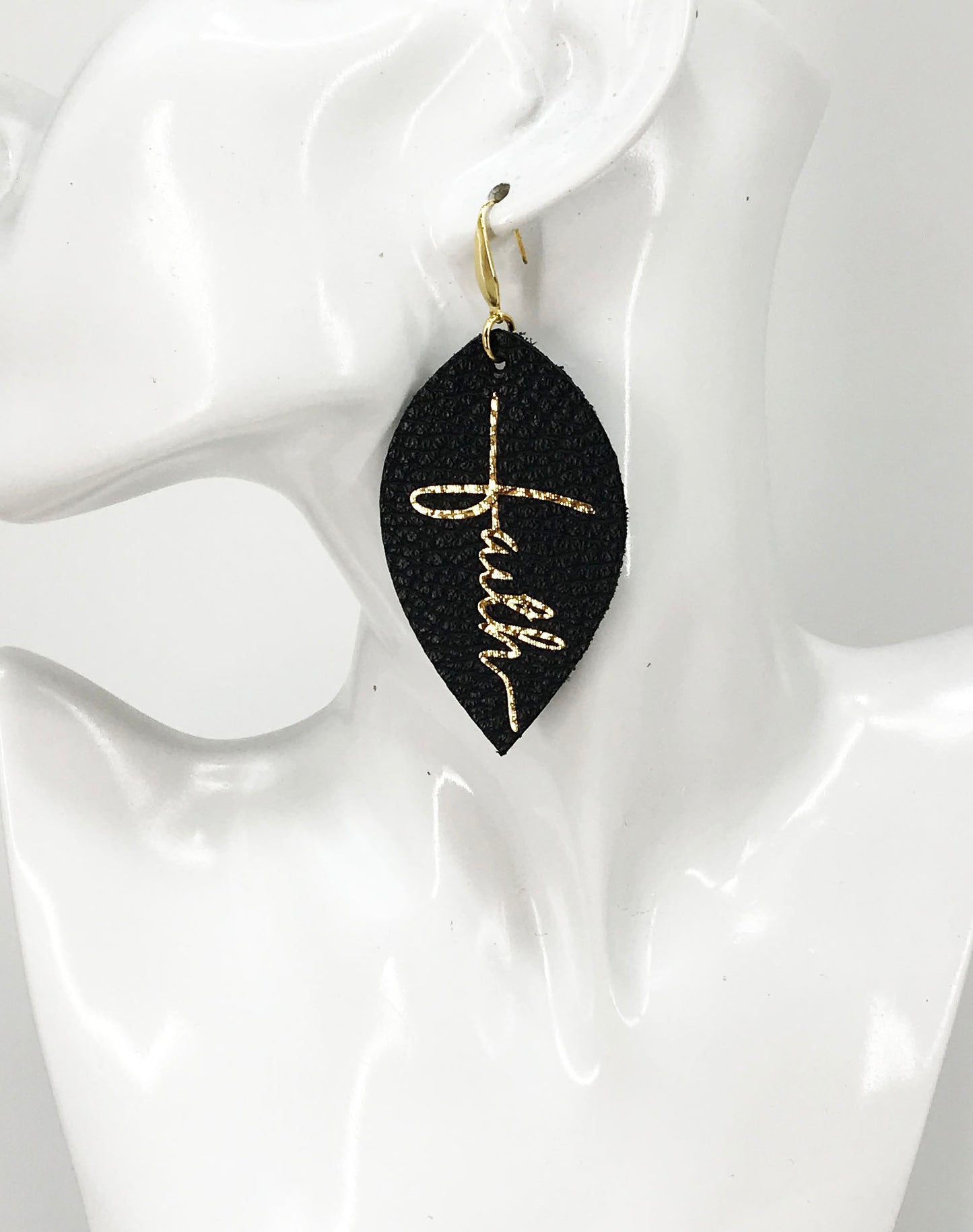 Black Leather "Faith" Earrings - E19-2183