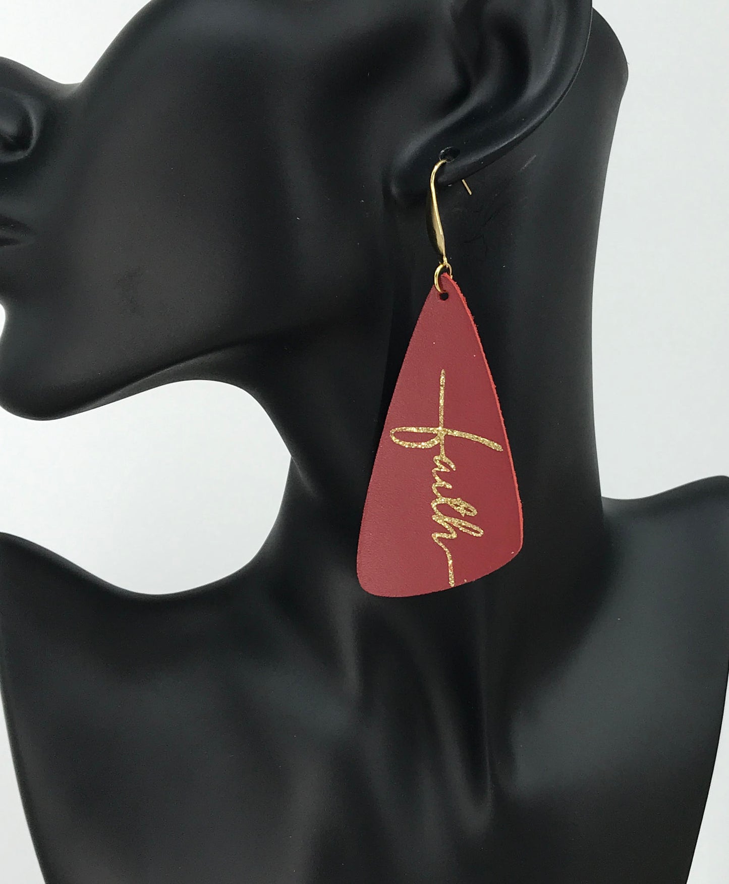 Cranberry Leather and Gold Glitter "Faith" Leather Earrings - E19-2184