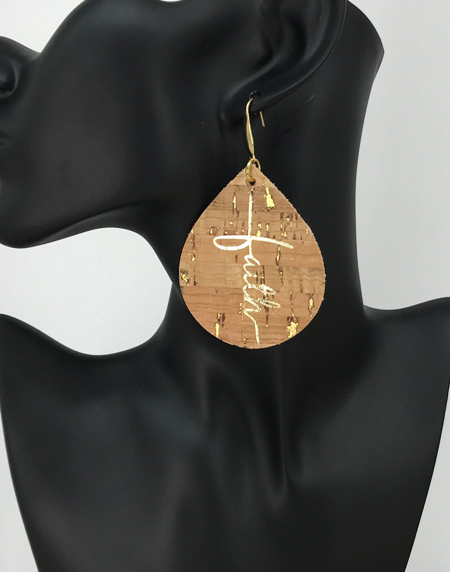 Gold Speckled Cork Leather "Faith" Earrings - E19-2187