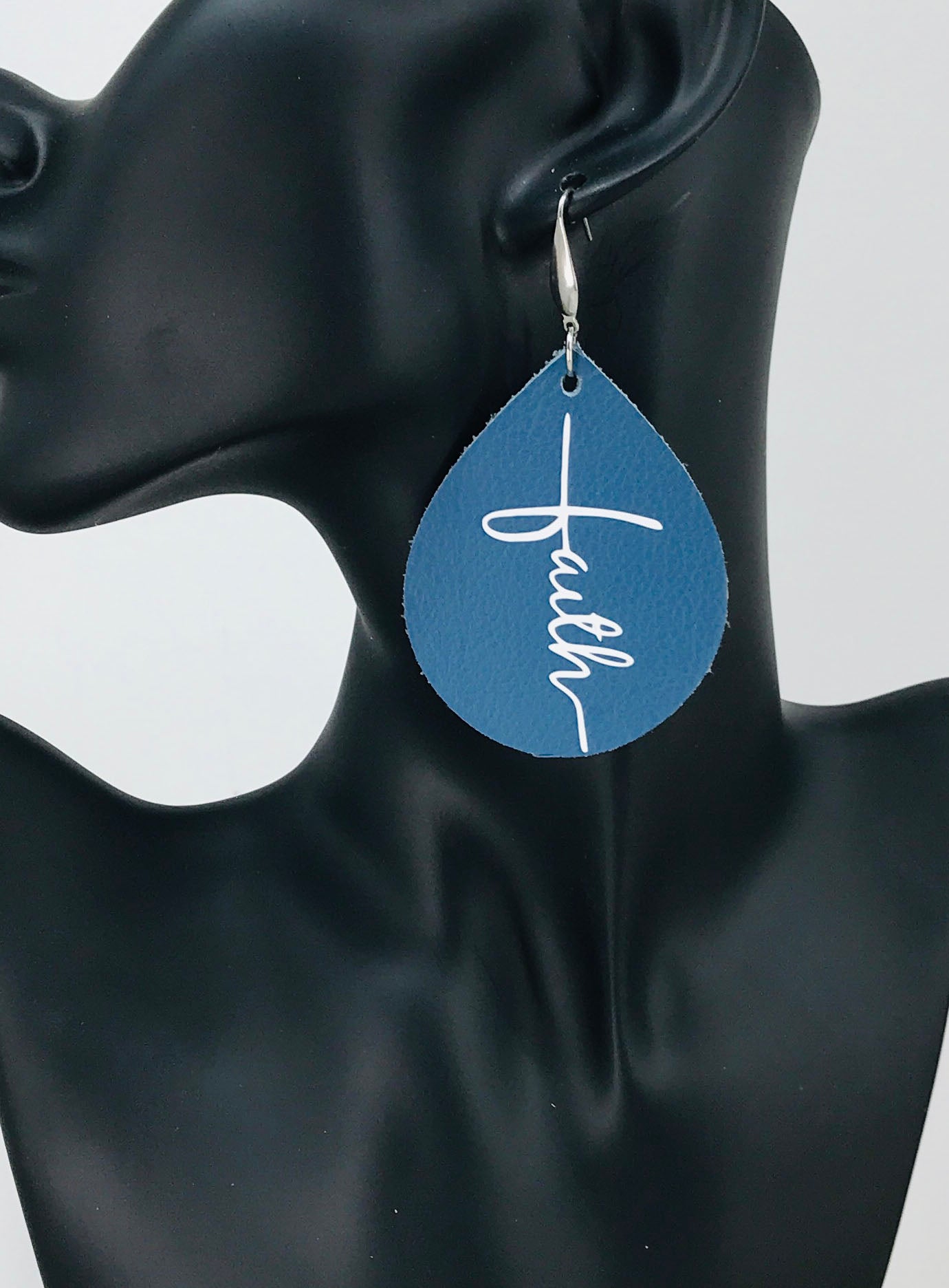 Blue "Faith" Leather Earrings - E19-2188