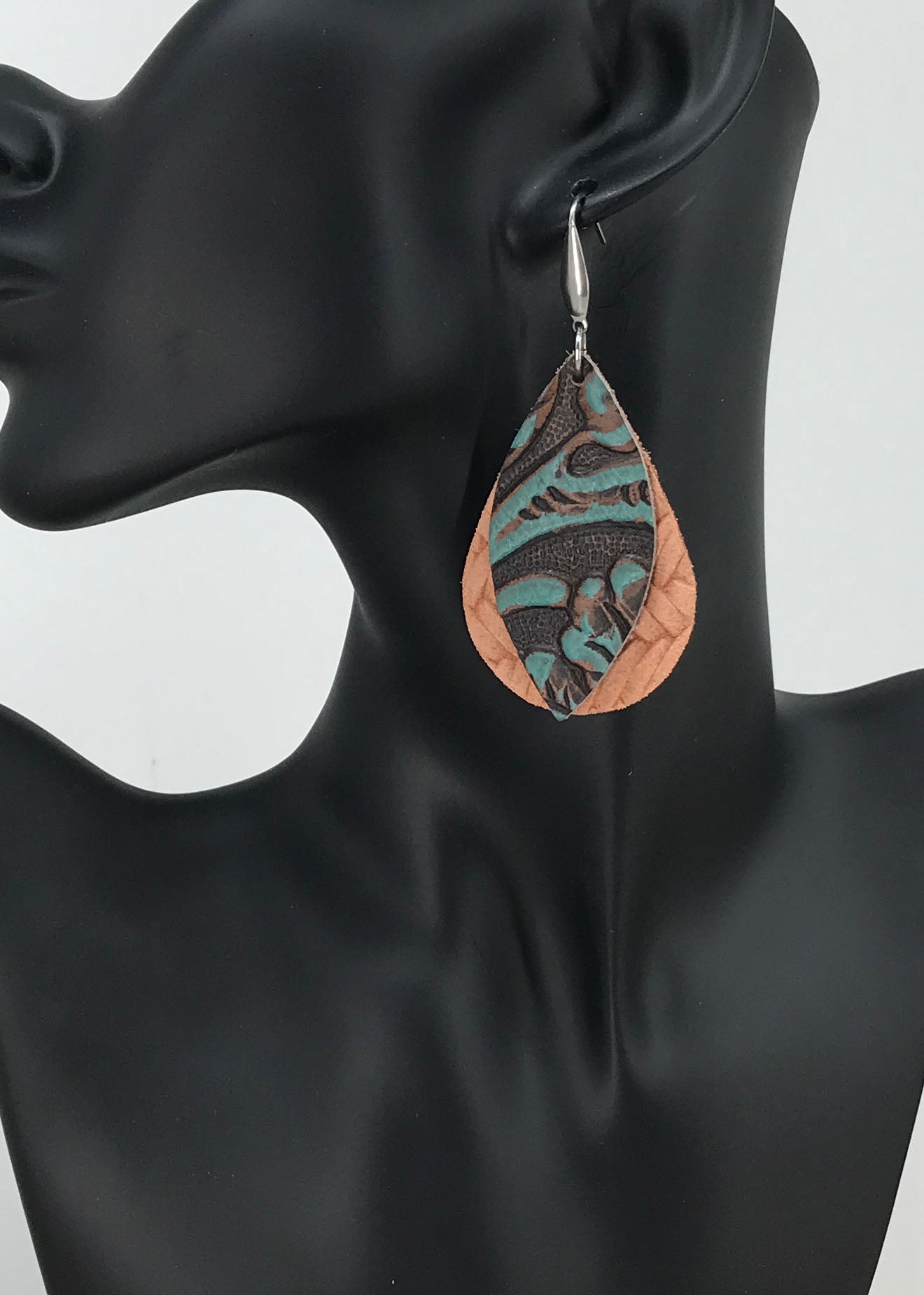 Teal and Italian Genuine Leather Earrings - E19-218