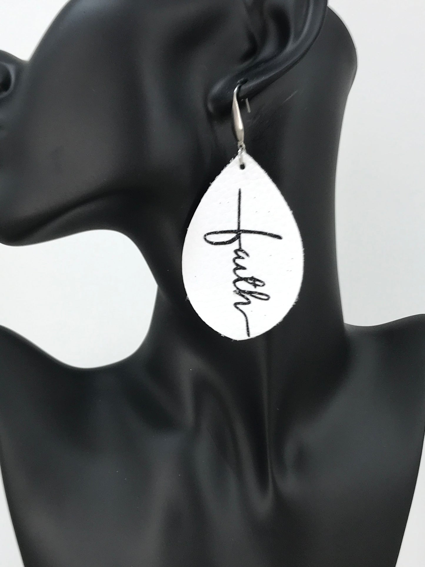 White Leather "Faith" Earrings - E19-2199