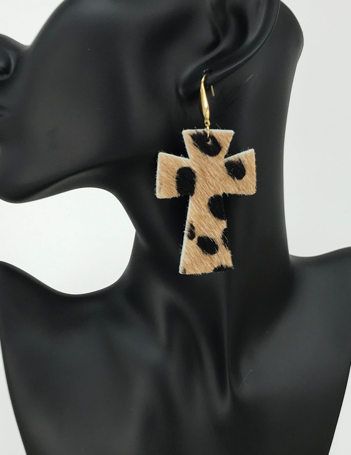 Hair On Leopard Leather Cross Earrings - E19-2208