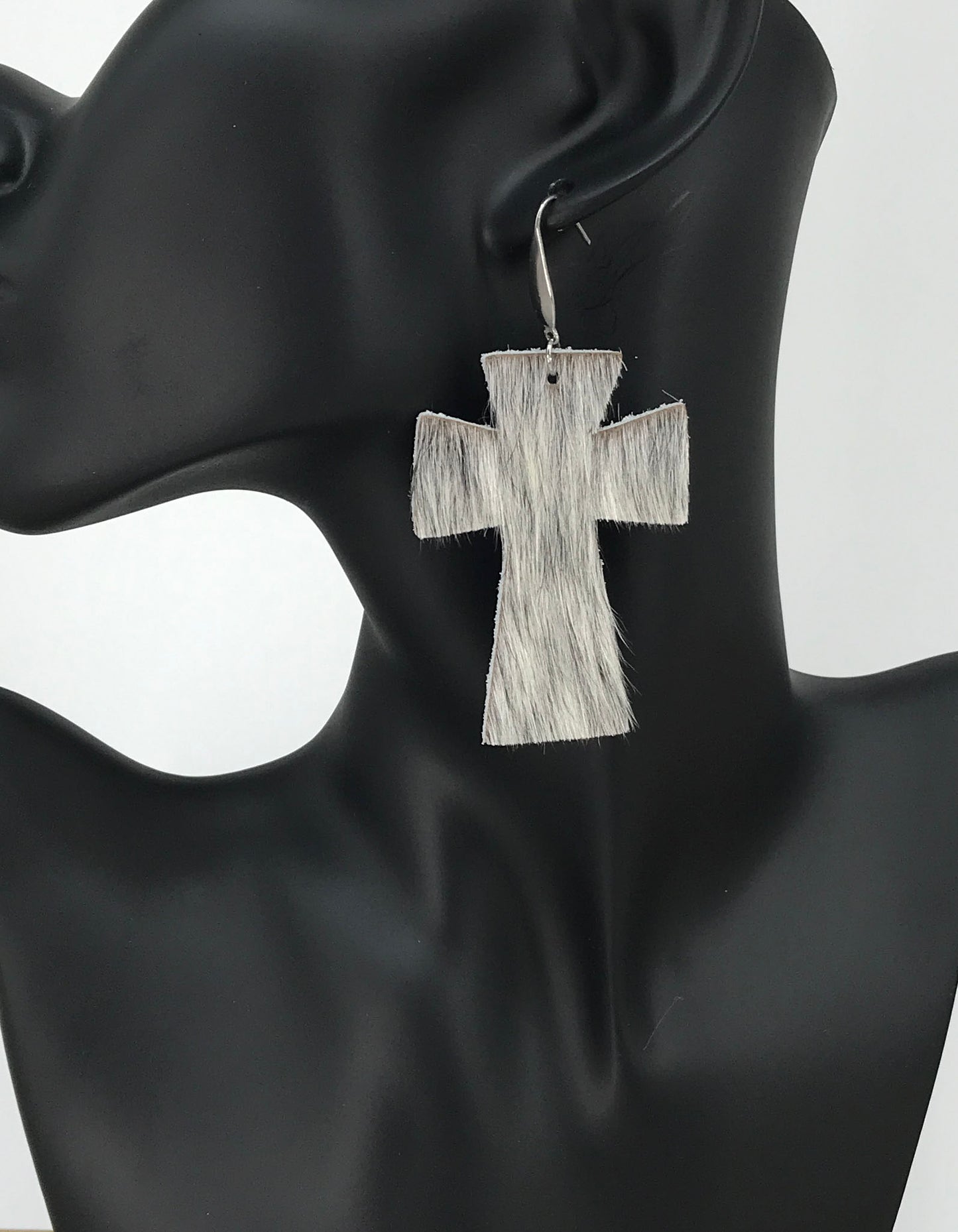 Hair On Cross Leather Earrings - E19-2210