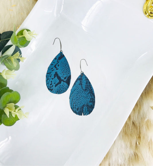 Fringe Blue Snake Skin Leather Earrings - E19-2216